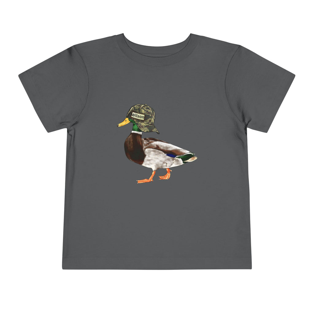 Toddler Tee — Mallard Duck Wearing Camo Hat | Cute Outdoor Kids Shirt