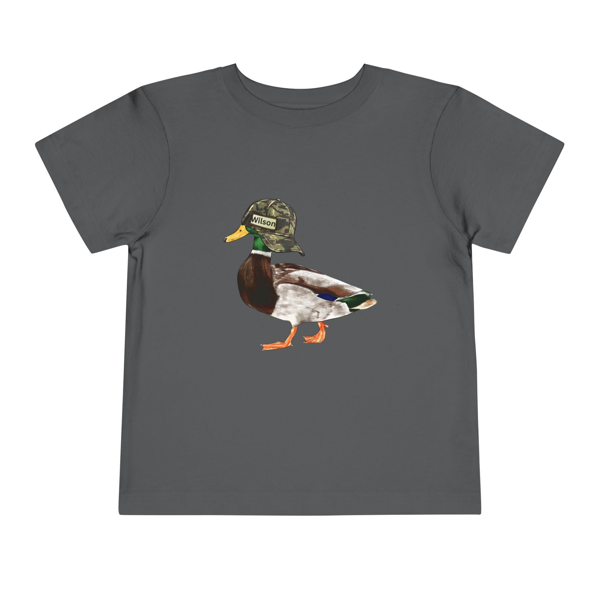 Toddler Tee — Mallard Duck Wearing Camo Hat | Cute Outdoor Kids Shirt