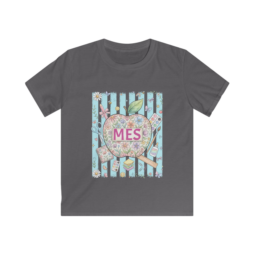 Kids Apple Graphic Tee — 'MES' Floral Back-to-School Shirt