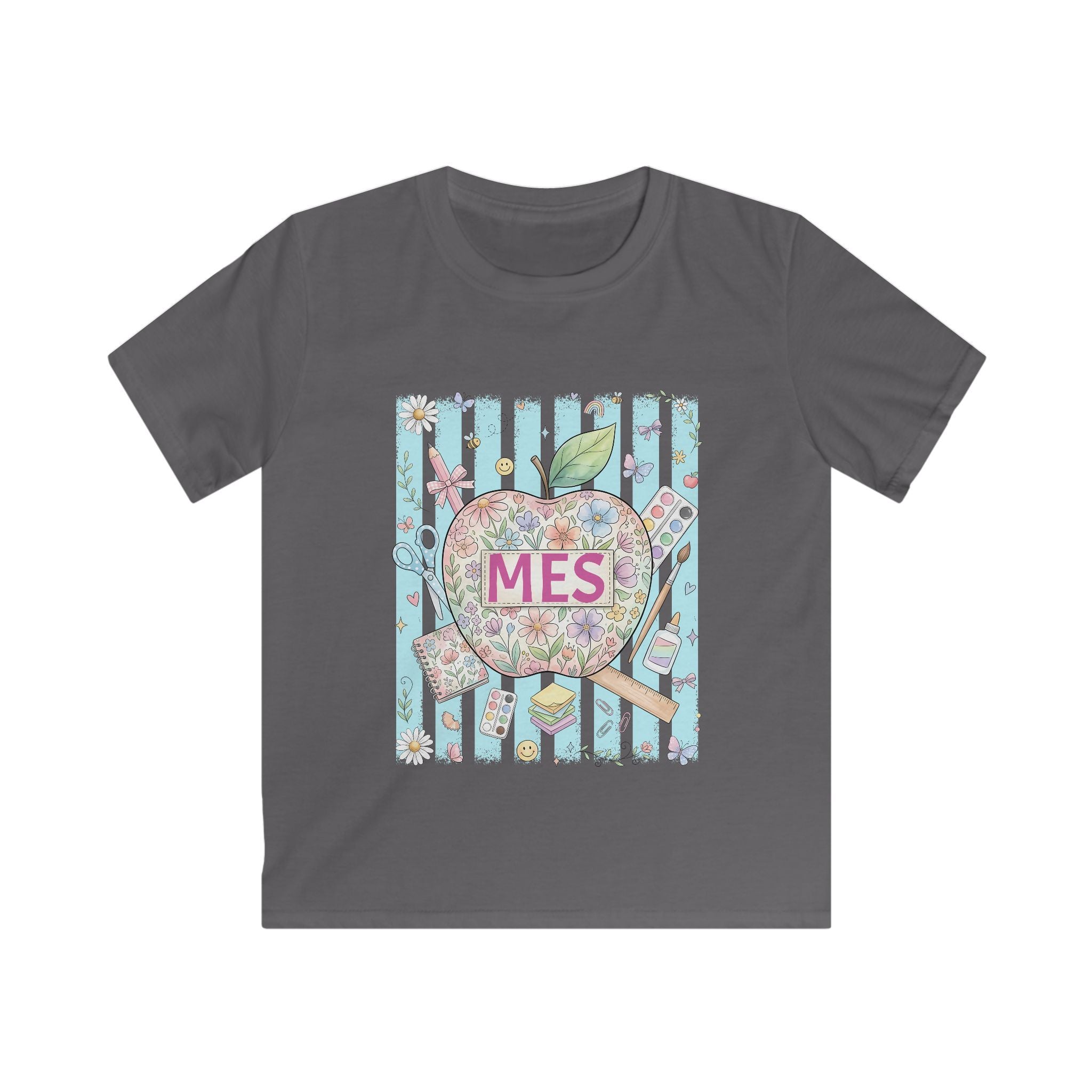 Kids Apple Graphic Tee — 'MES' Floral Back-to-School Shirt