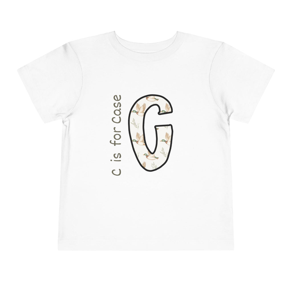 G Floral Initial Toddler Tee — "G is for Grace" Monogram Short Sleeve Shirt