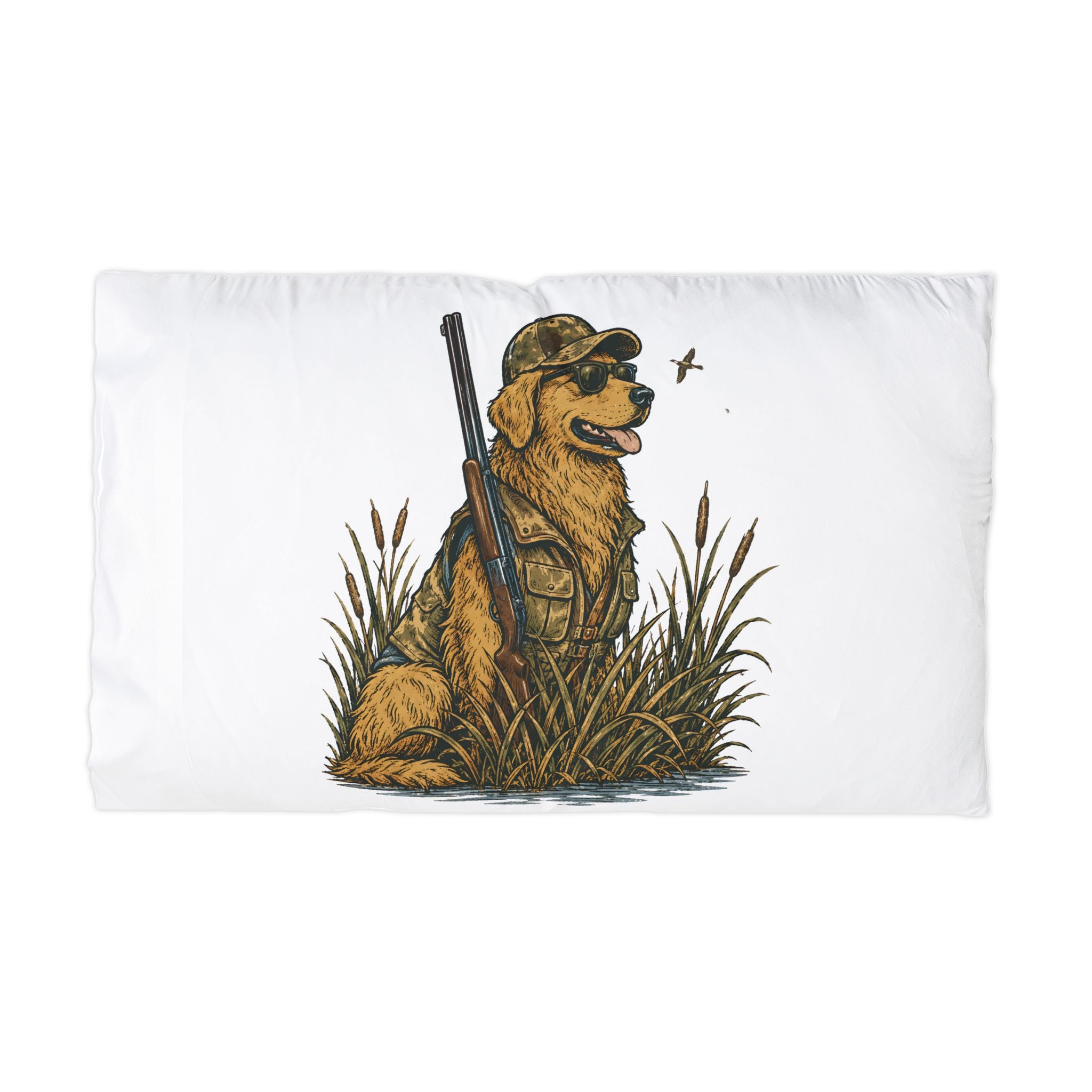 Hunting Golden Retriever Pillowcase — Camouflage Dog Microfiber Pillowcase