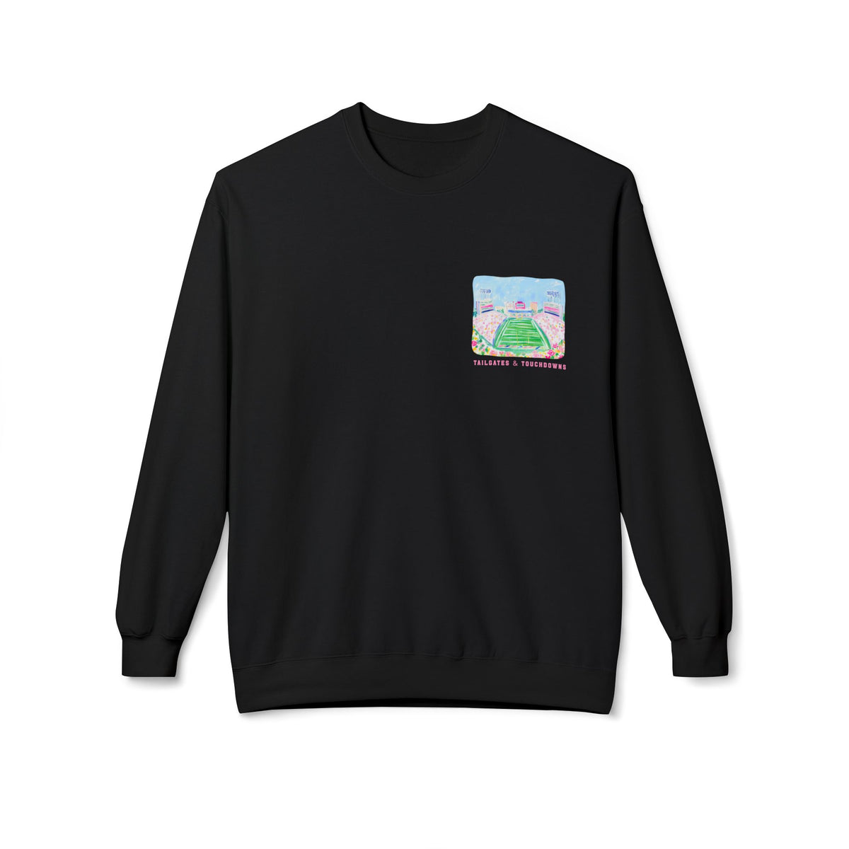 Football Stadium Crewneck Sweatshirt — 'Tailgates & Touchdowns' Graphic