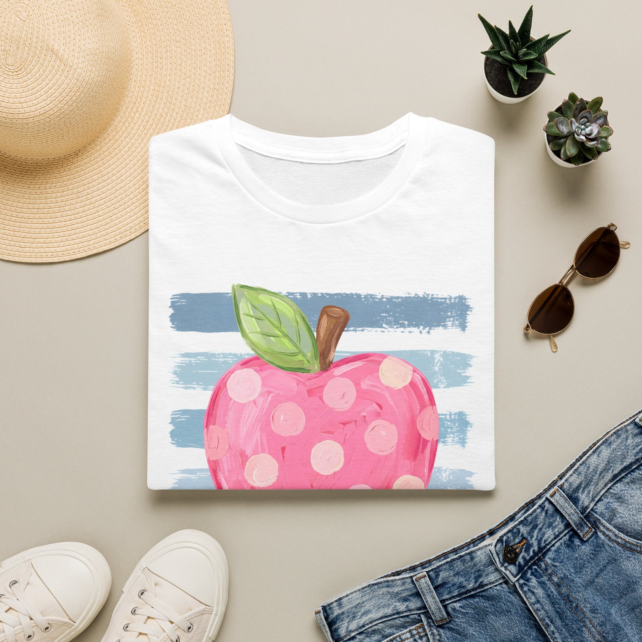 Polka Dot Pink Apple T-Shirt — Cute Teacher/School Graphic Tee