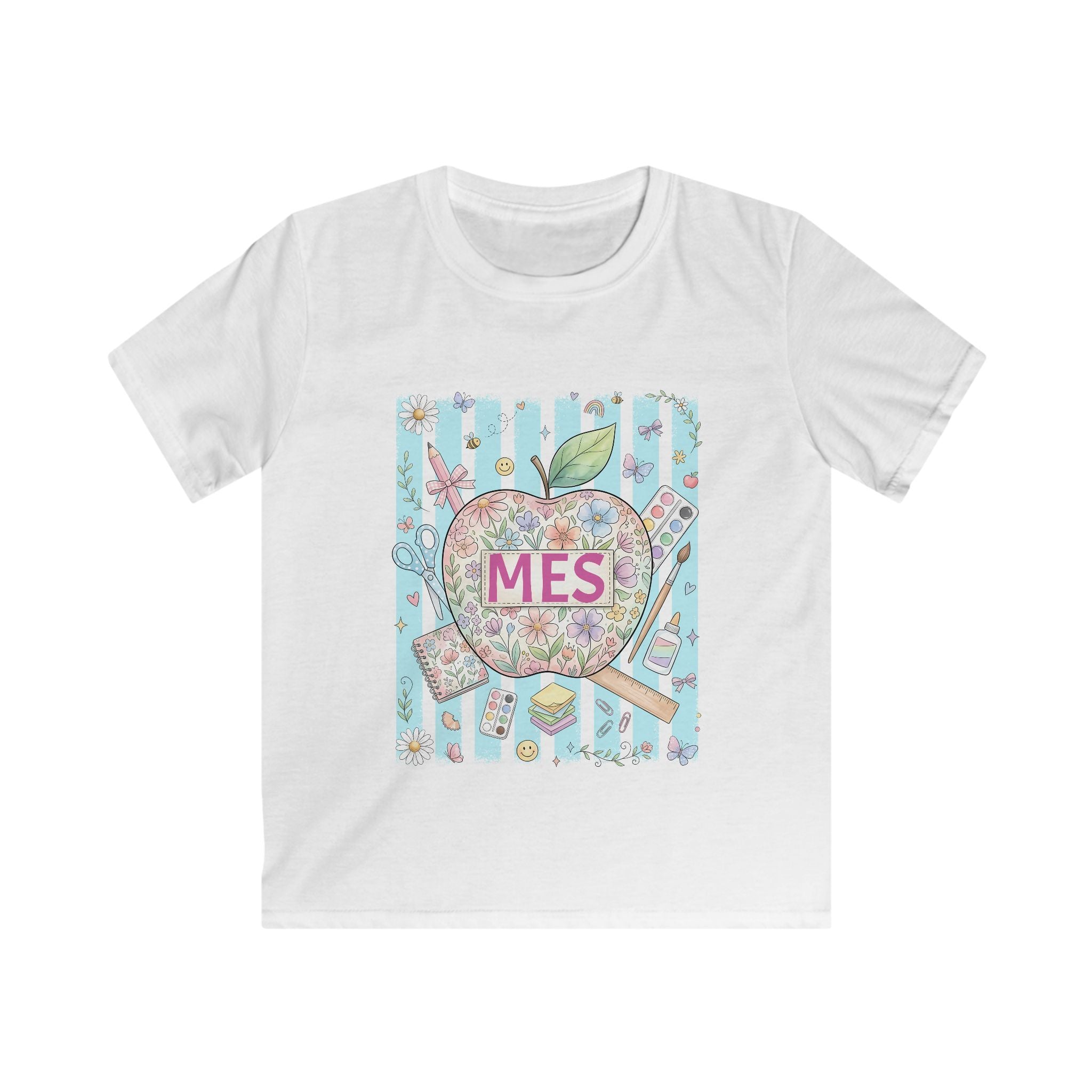 Kids Apple Graphic Tee — 'MES' Floral Back-to-School Shirt