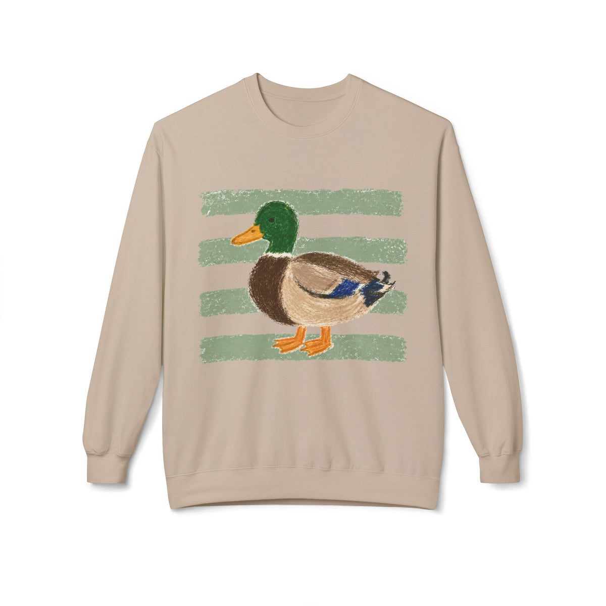 Mallard Duck Crewneck Sweatshirt — Vintage Striped Wildlife Tee