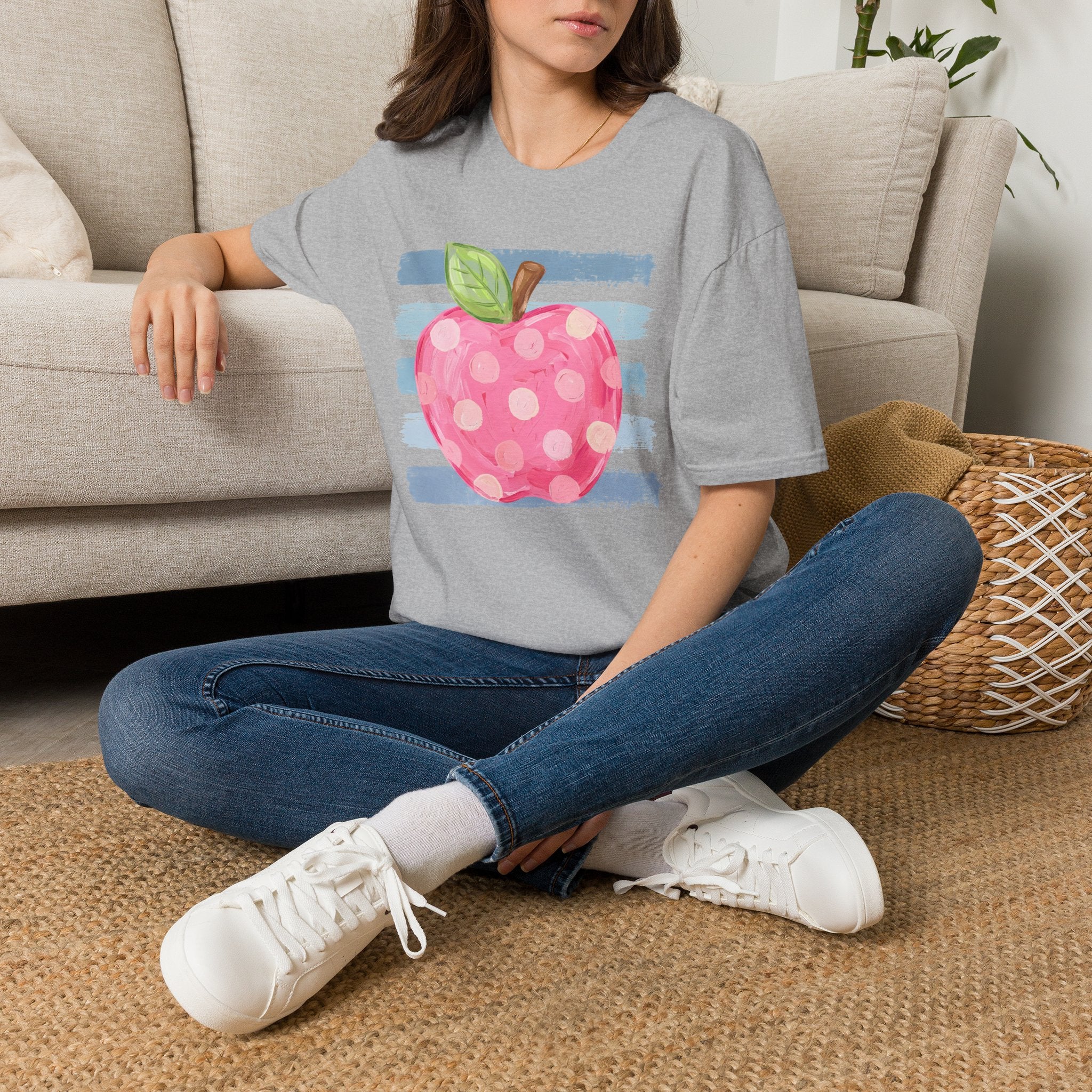 Polka Dot Pink Apple T-Shirt — Cute Teacher/School Graphic Tee