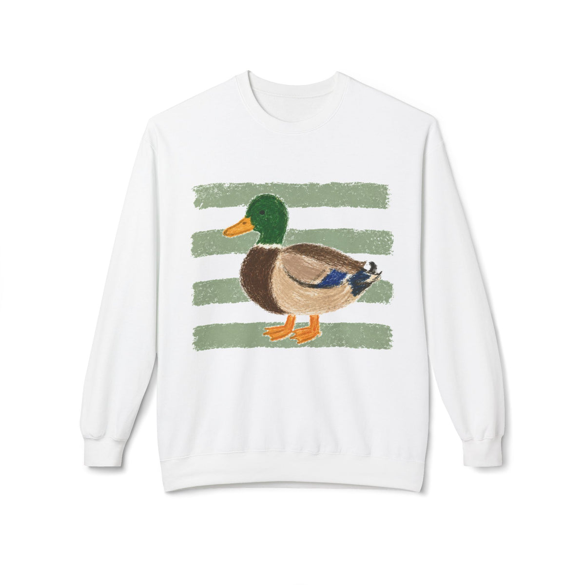 Mallard Duck Crewneck Sweatshirt — Vintage Striped Wildlife Tee