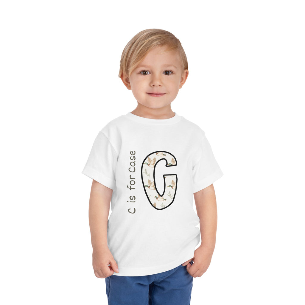 G Floral Initial Toddler Tee — "G is for Grace" Monogram Short Sleeve Shirt