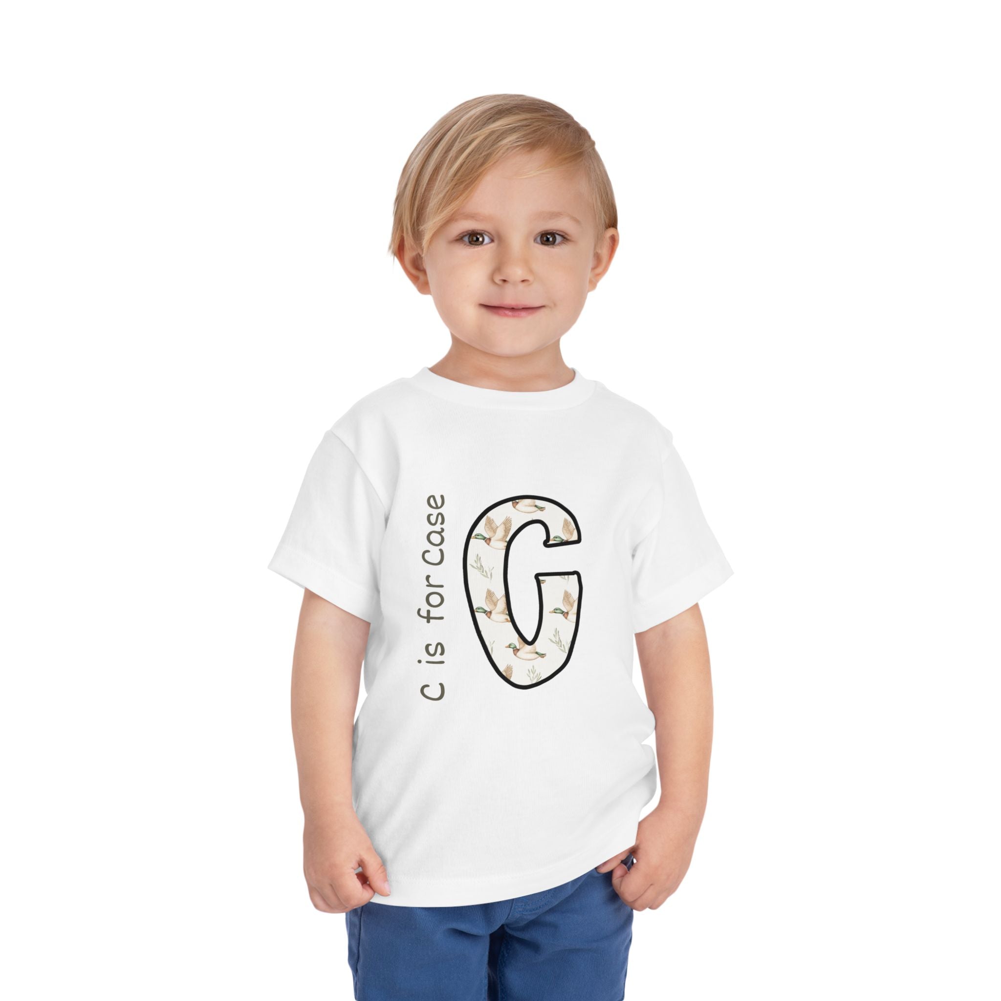 G Floral Initial Toddler Tee — "G is for Grace" Monogram Short Sleeve Shirt