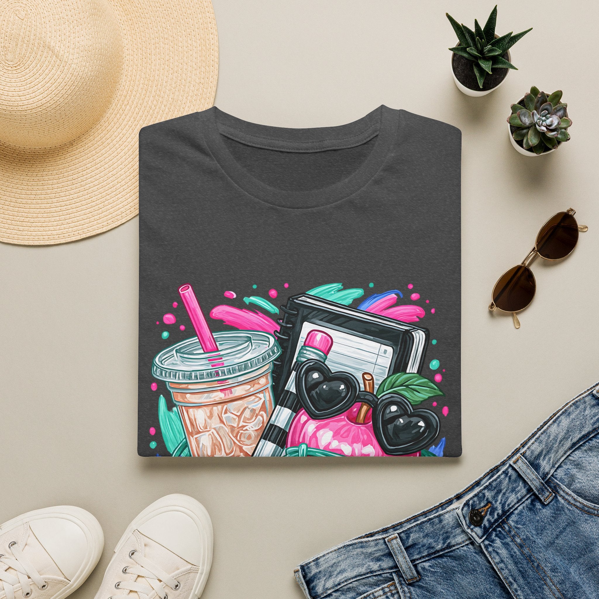 Retro Aesthetic Tee — Cute Cassette, Sunglasses & Iced Coffee Graphic Shirt