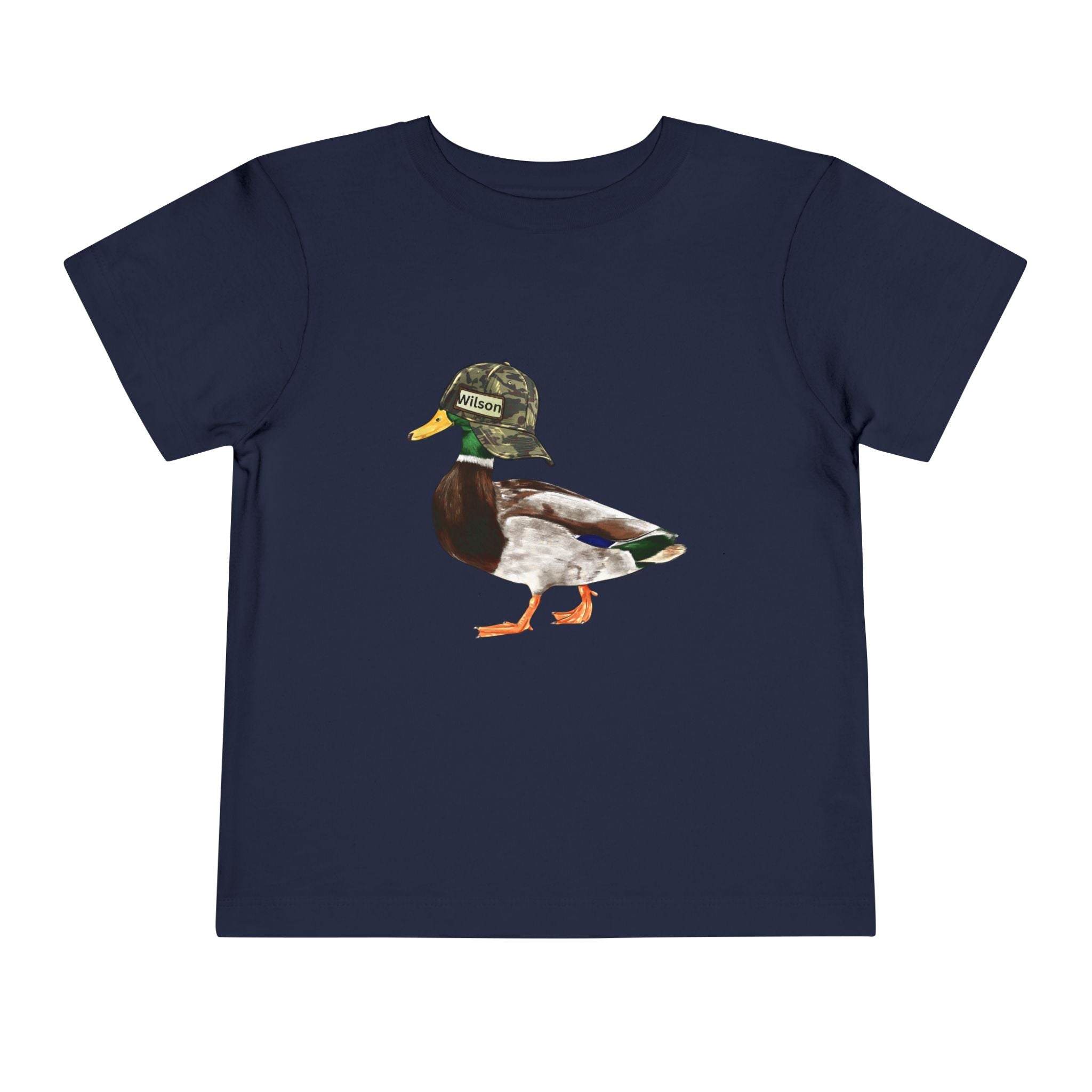 Toddler Tee — Mallard Duck Wearing Camo Hat | Cute Outdoor Kids Shirt