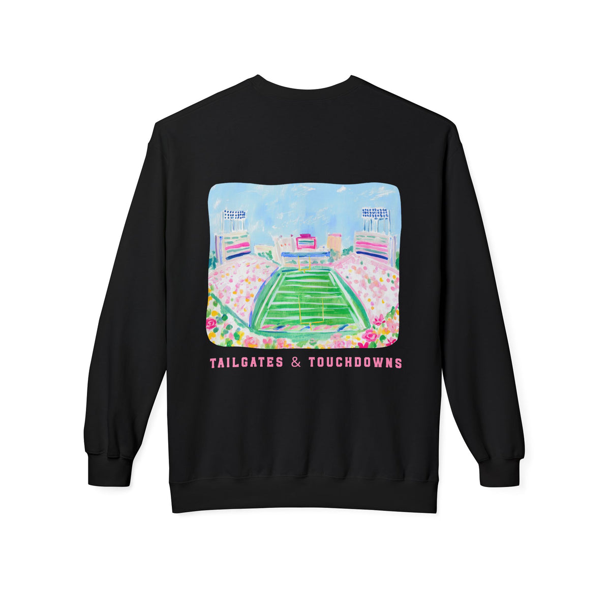 Football Stadium Crewneck Sweatshirt — 'Tailgates & Touchdowns' Graphic