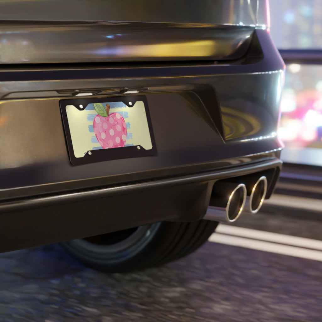 Polka Dot Apple Vanity Plate — Cute Teacher Car License Plate