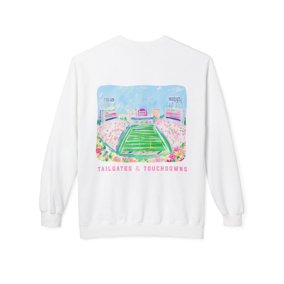 Football Stadium Crewneck Sweatshirt — 'Tailgates & Touchdowns' Graphic