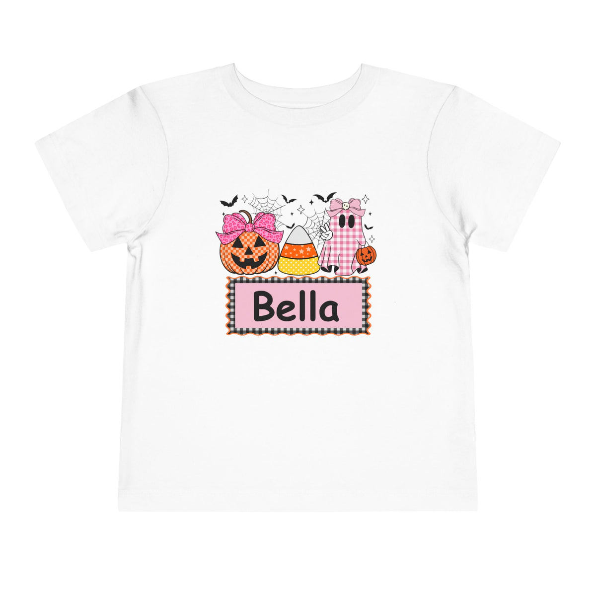 Personalized Toddler Halloween Tee - 'Bella' Pink Pumpkin, Candy Corn & Ghost Shirt