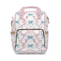 Pastel Bow Diaper Backpack – Multifunctional Baby Bag with Pink & Blue Ribbon Pattern