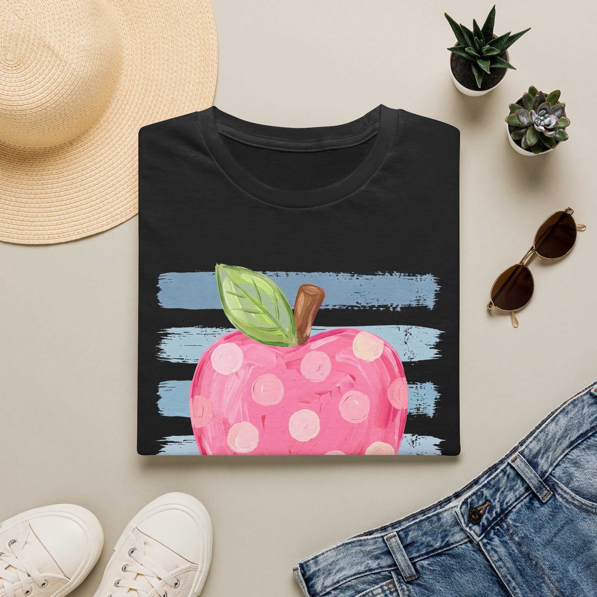 Polka Dot Pink Apple T-Shirt — Cute Teacher/School Graphic Tee