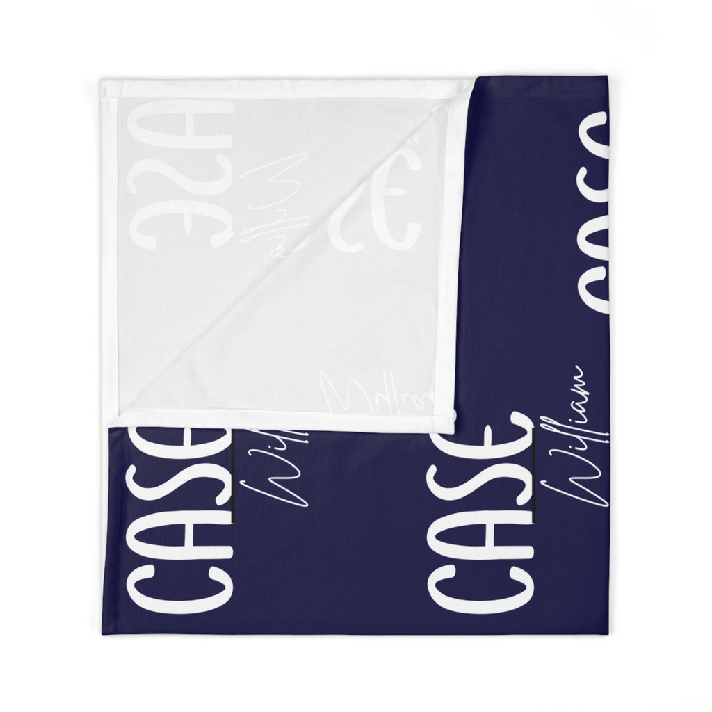 Personalized Navy Baby Swaddle Blanket — Custom Name “Case William”