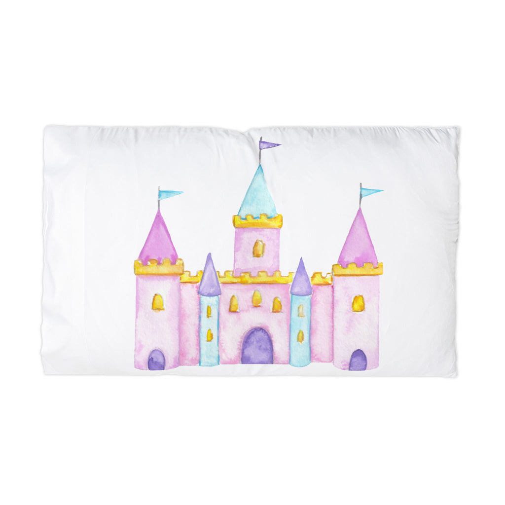 Princess Castle Microfiber Pillowcase — Watercolor Pastel Kids Bedroom Decor