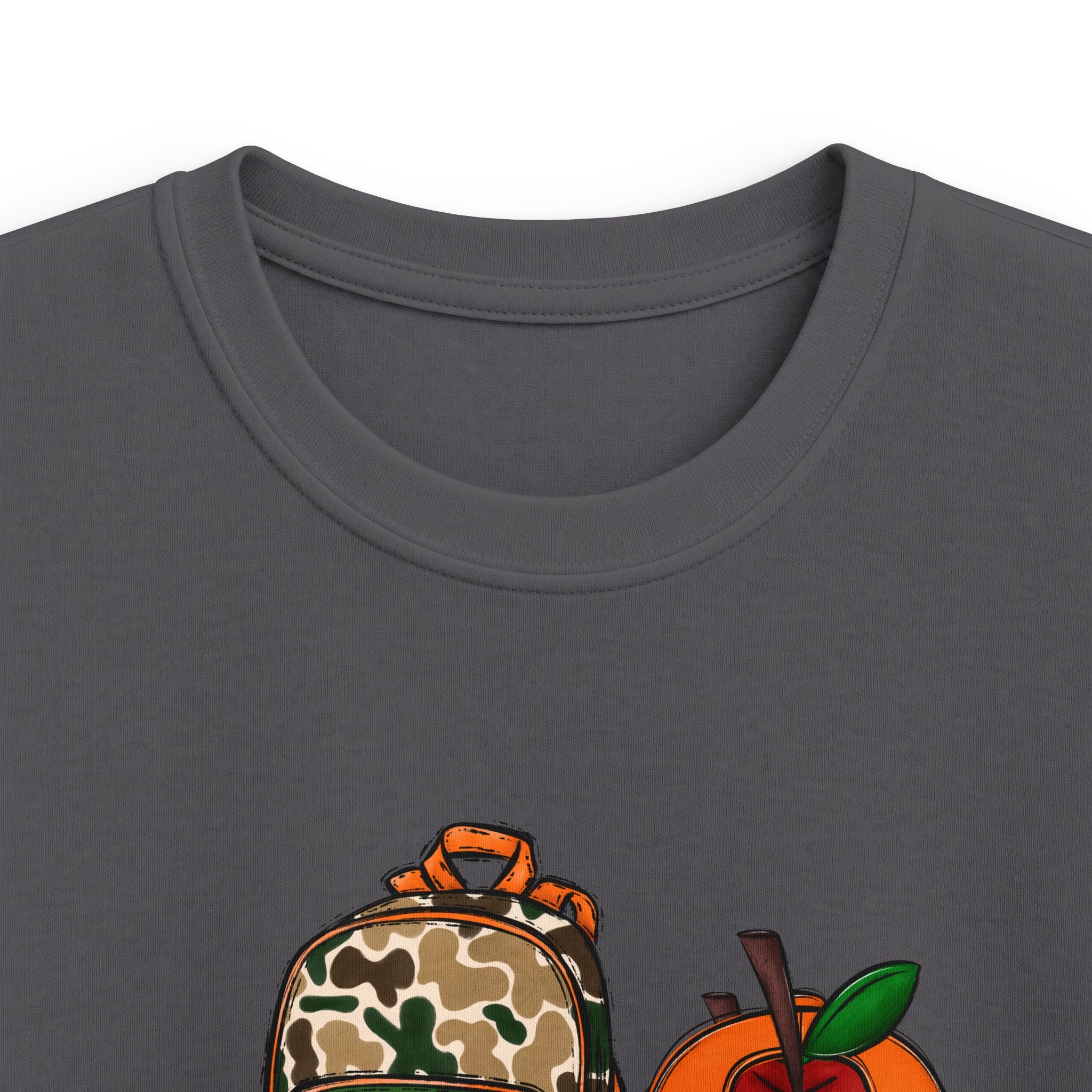 Personalized Kids T‑Shirt — Back to School Name Tee with Apple, Backpack & Supplies