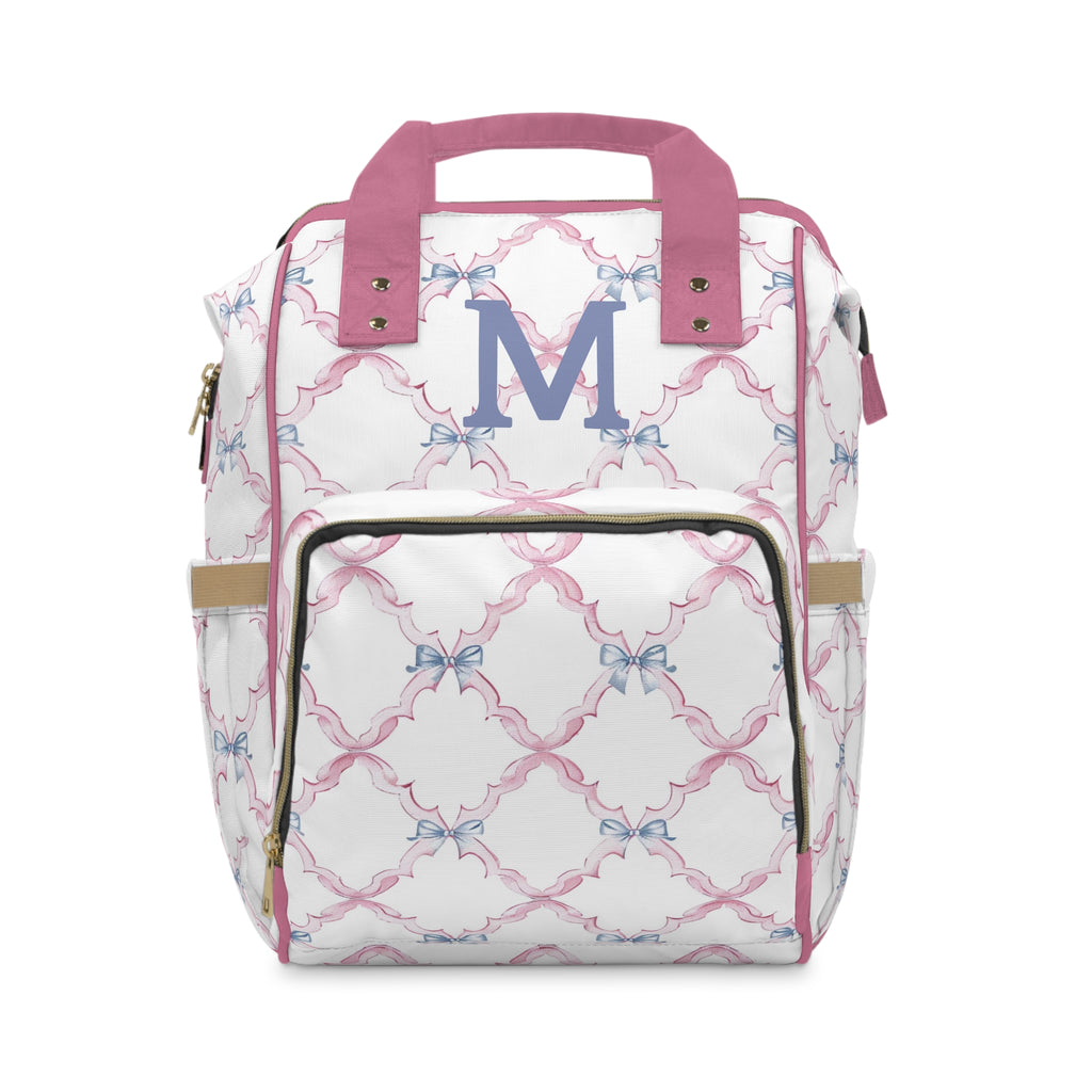 Personalized Monogram Diaper Backpack – Pink Bow Pattern Baby Bag