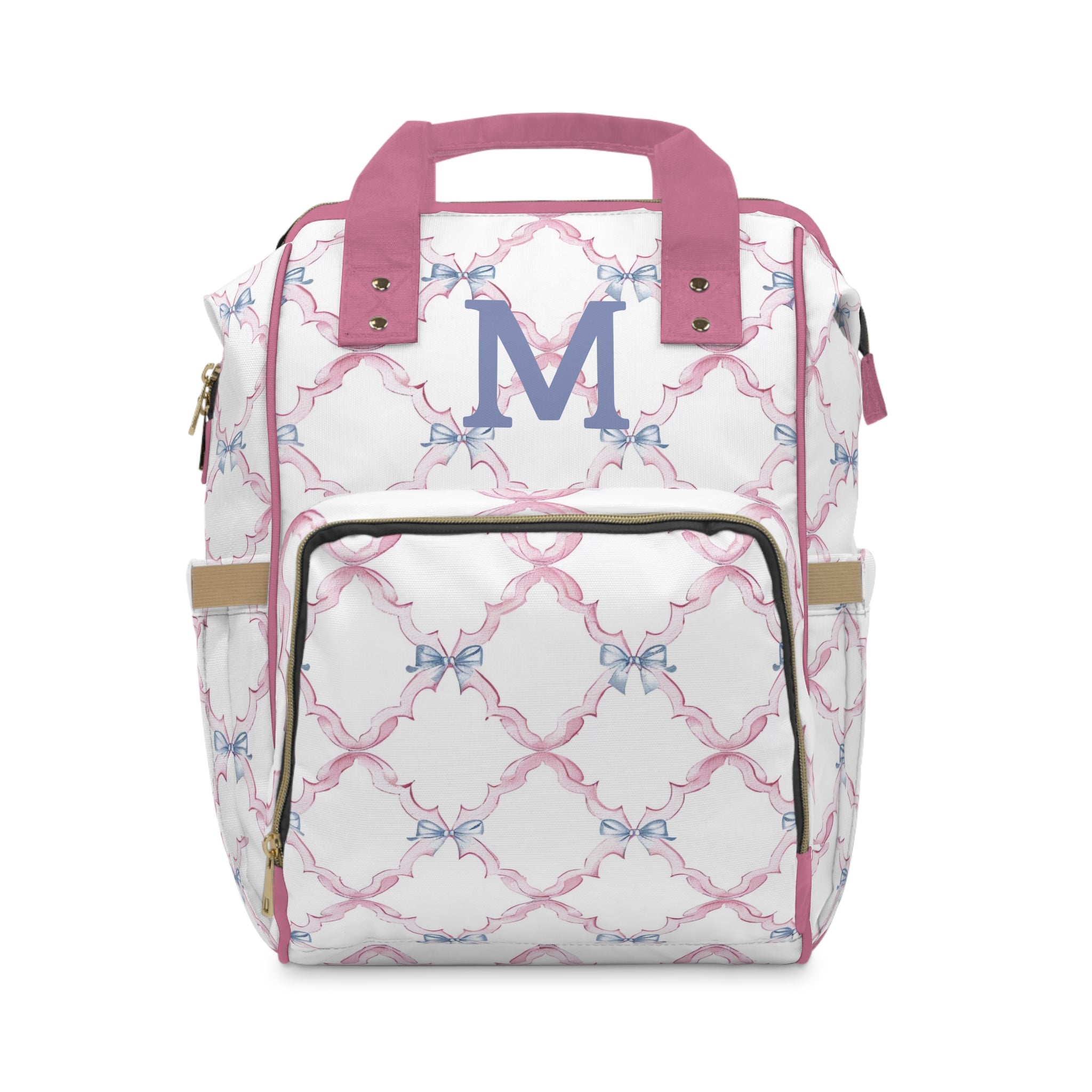 Personalized Monogram Diaper Backpack – Pink Bow Pattern Baby Bag