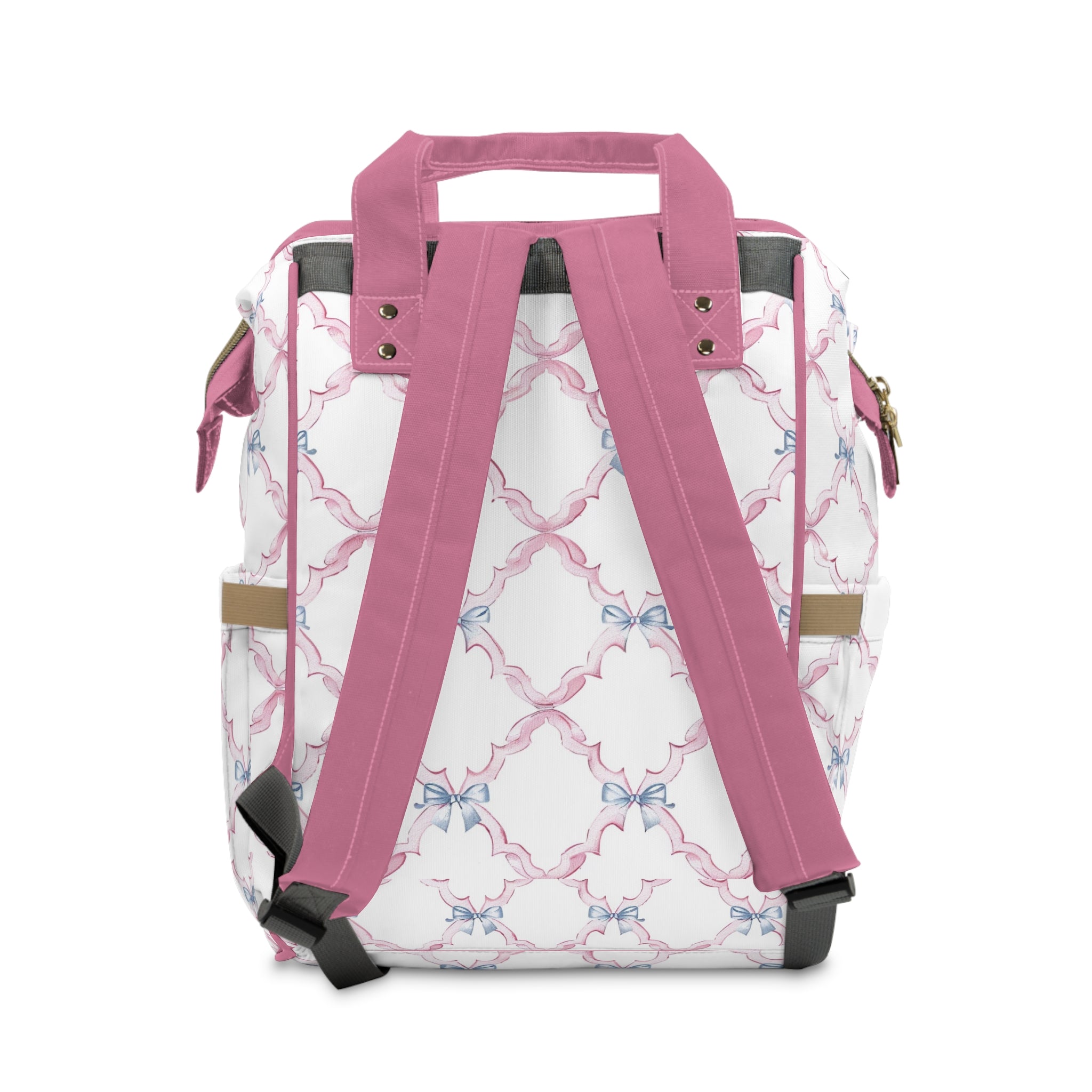 Personalized Monogram Diaper Backpack – Pink Bow Pattern Baby Bag