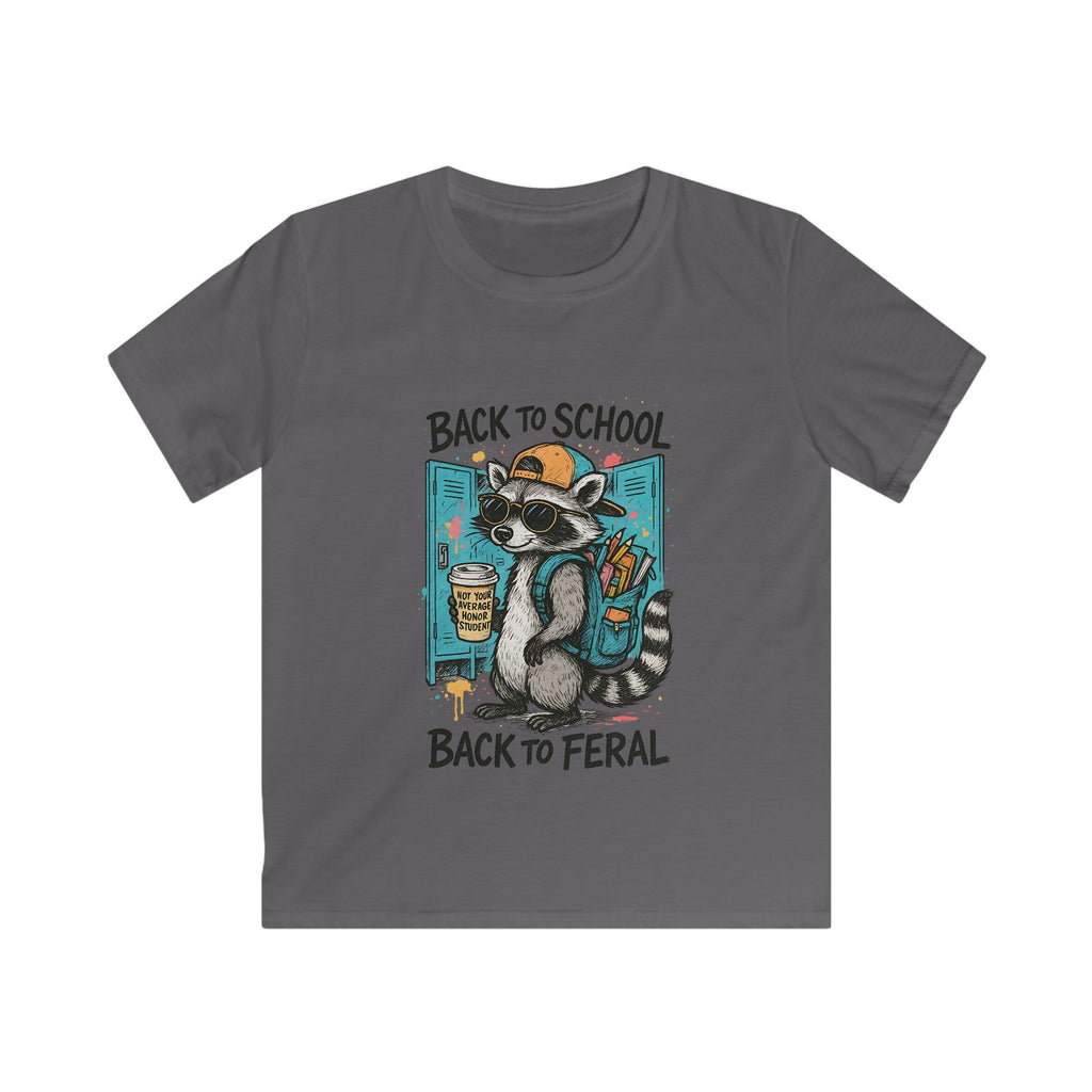 Kids Tee — "Back to School, Back to Feral" Raccoon Graphic