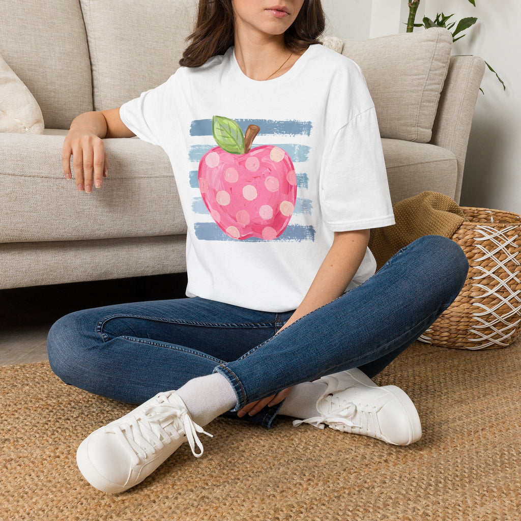 Polka Dot Pink Apple T-Shirt — Cute Teacher/School Graphic Tee