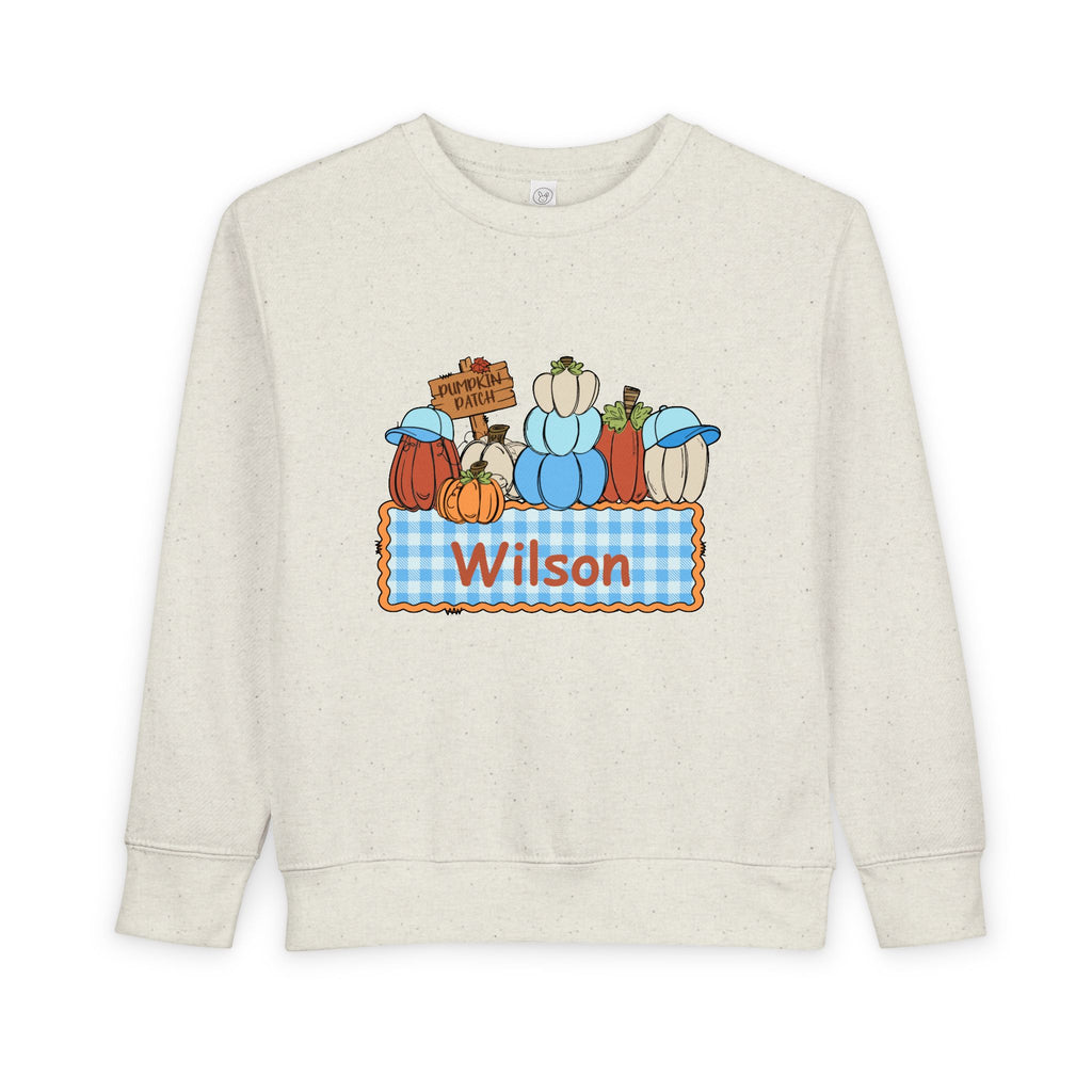Personalized Toddler Sweatshirt — Fall Pumpkin Gingham Name Plaque