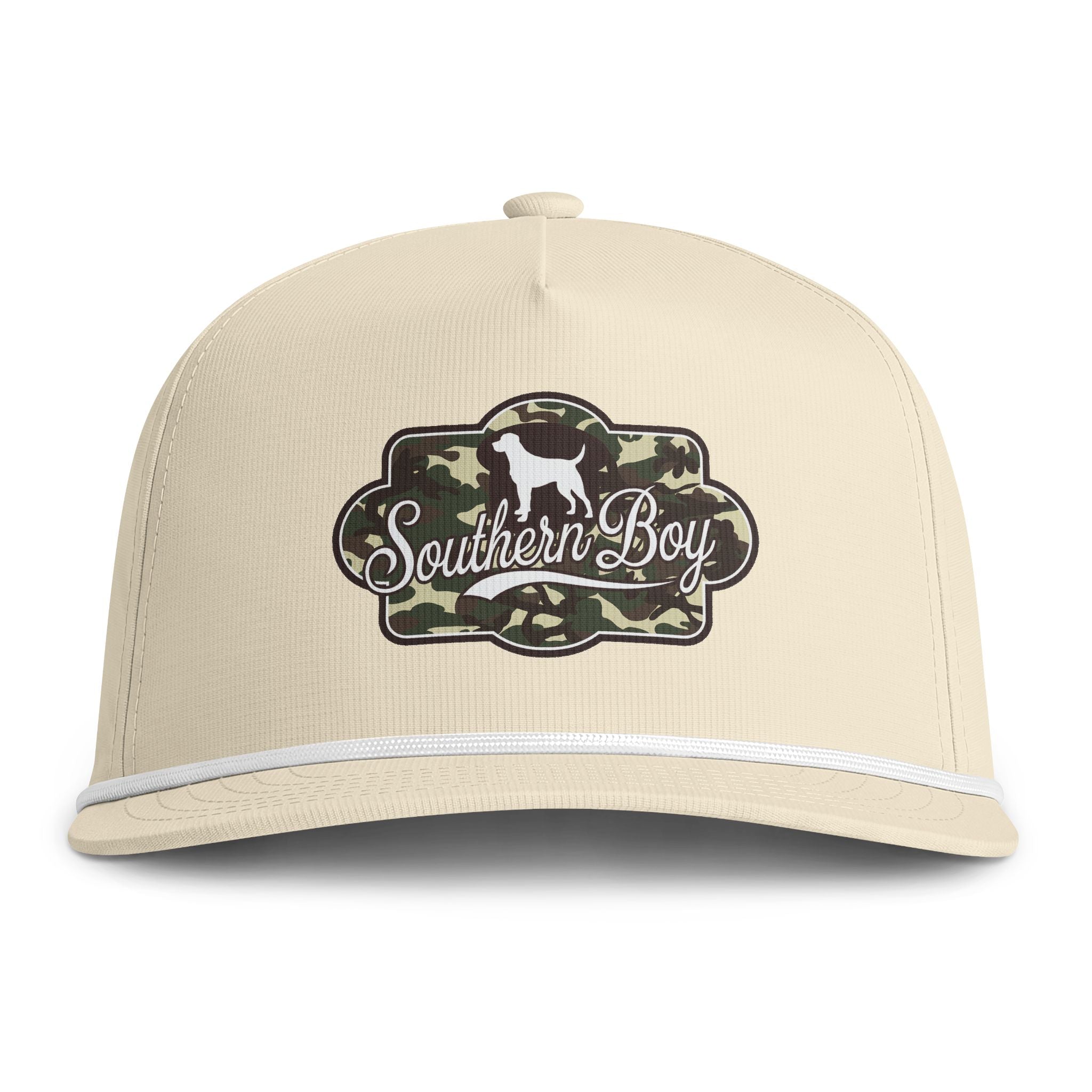 Southern Boy Camo Patch Rope Cap — Sunwashed Trucker Hat