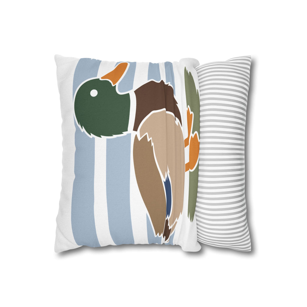Mallard Duck Decorative Pillow - Striped Spun Polyester Throw Pillowcase