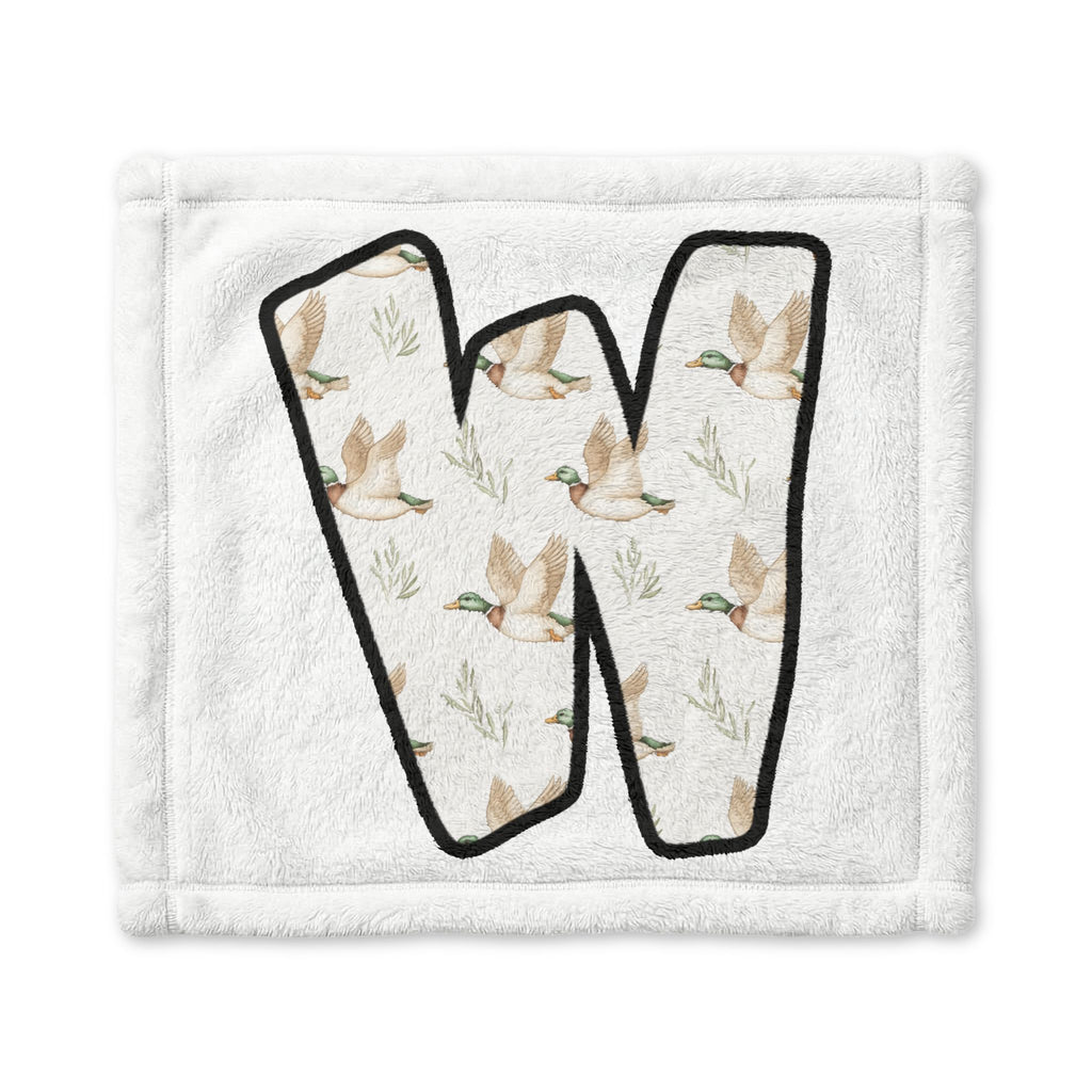 Personalized Minky Baby Lovey Blanket – Monogram 'W' with Duck Pattern | Soft Security Blanket for Newborns & Baby Shower Gift