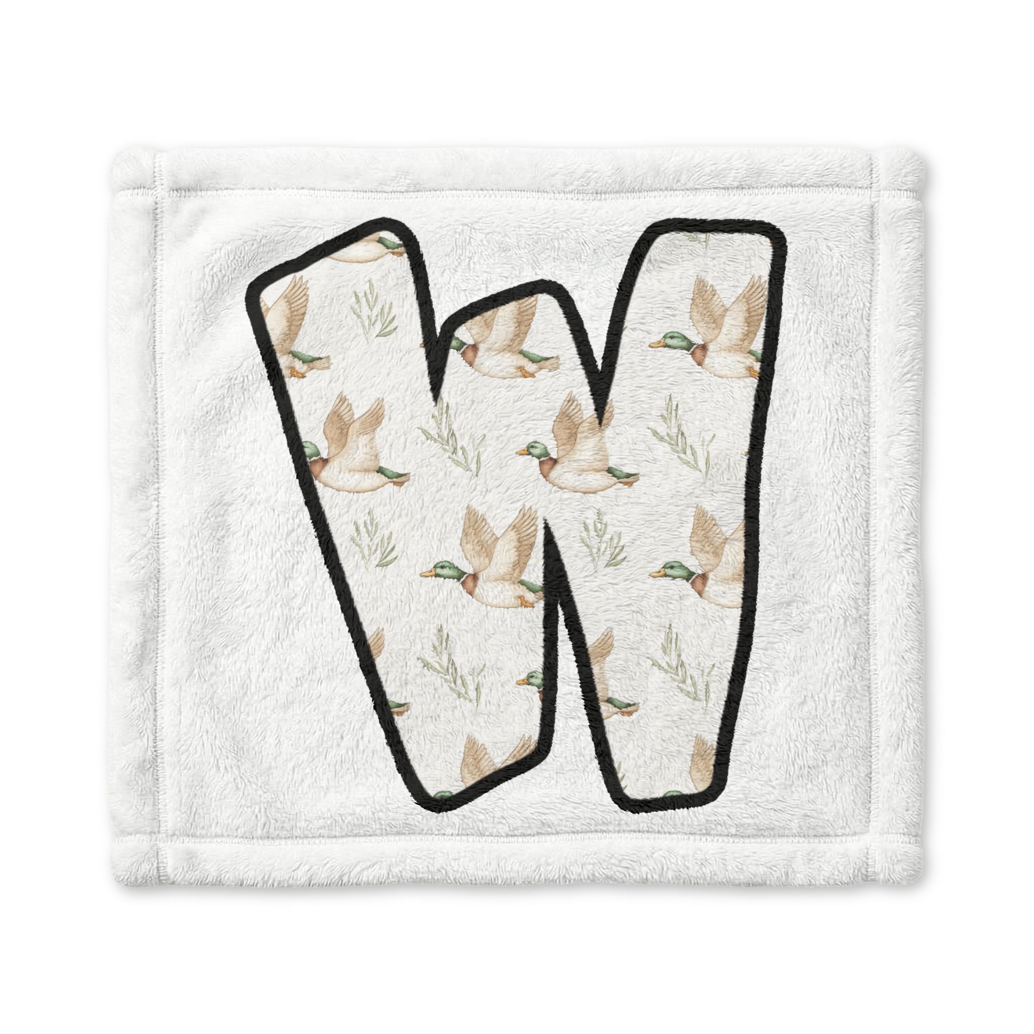 Personalized Minky Baby Lovey Blanket – Monogram 'W' with Duck Pattern | Soft Security Blanket for Newborns & Baby Shower Gift