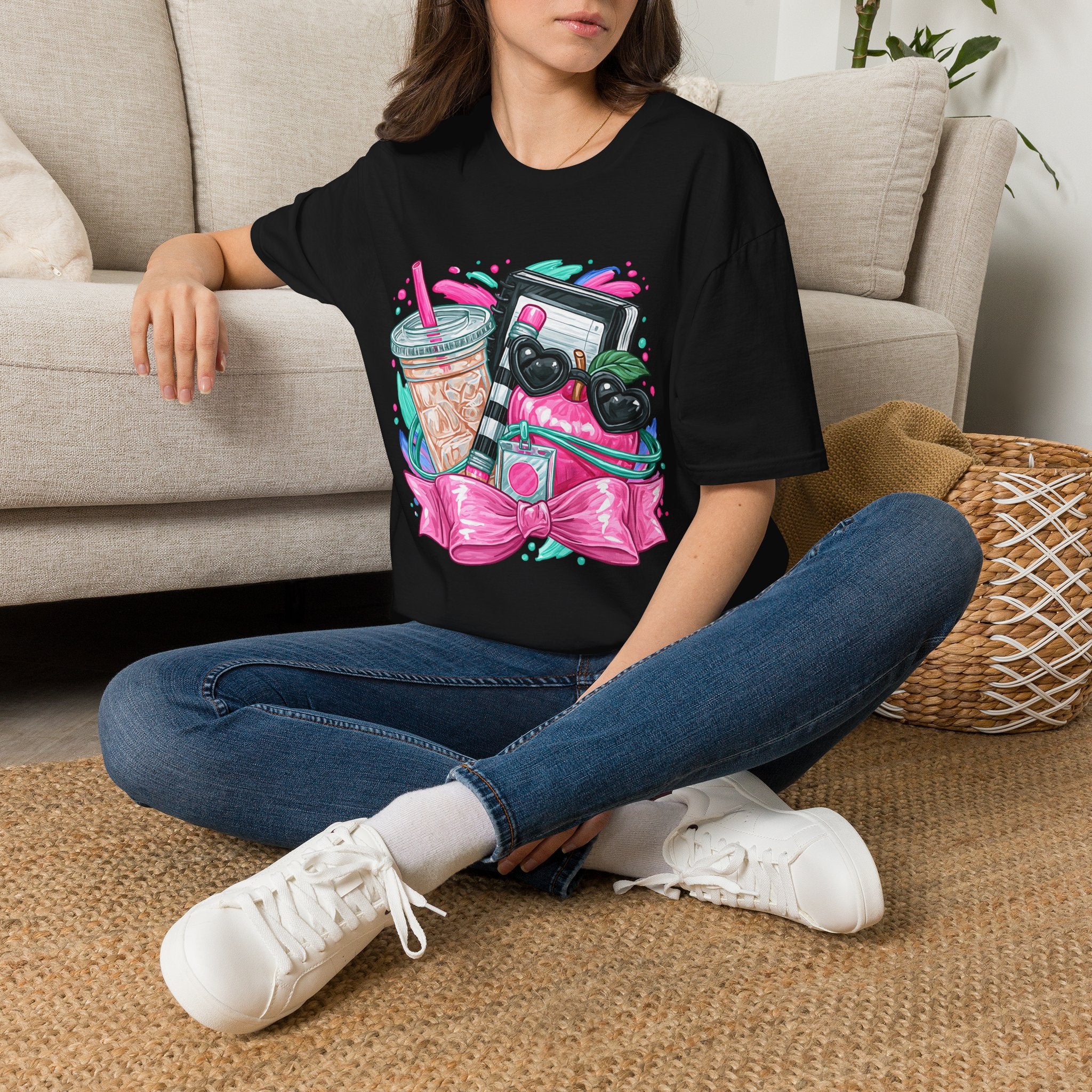 Retro Aesthetic Tee — Cute Cassette, Sunglasses & Iced Coffee Graphic Shirt