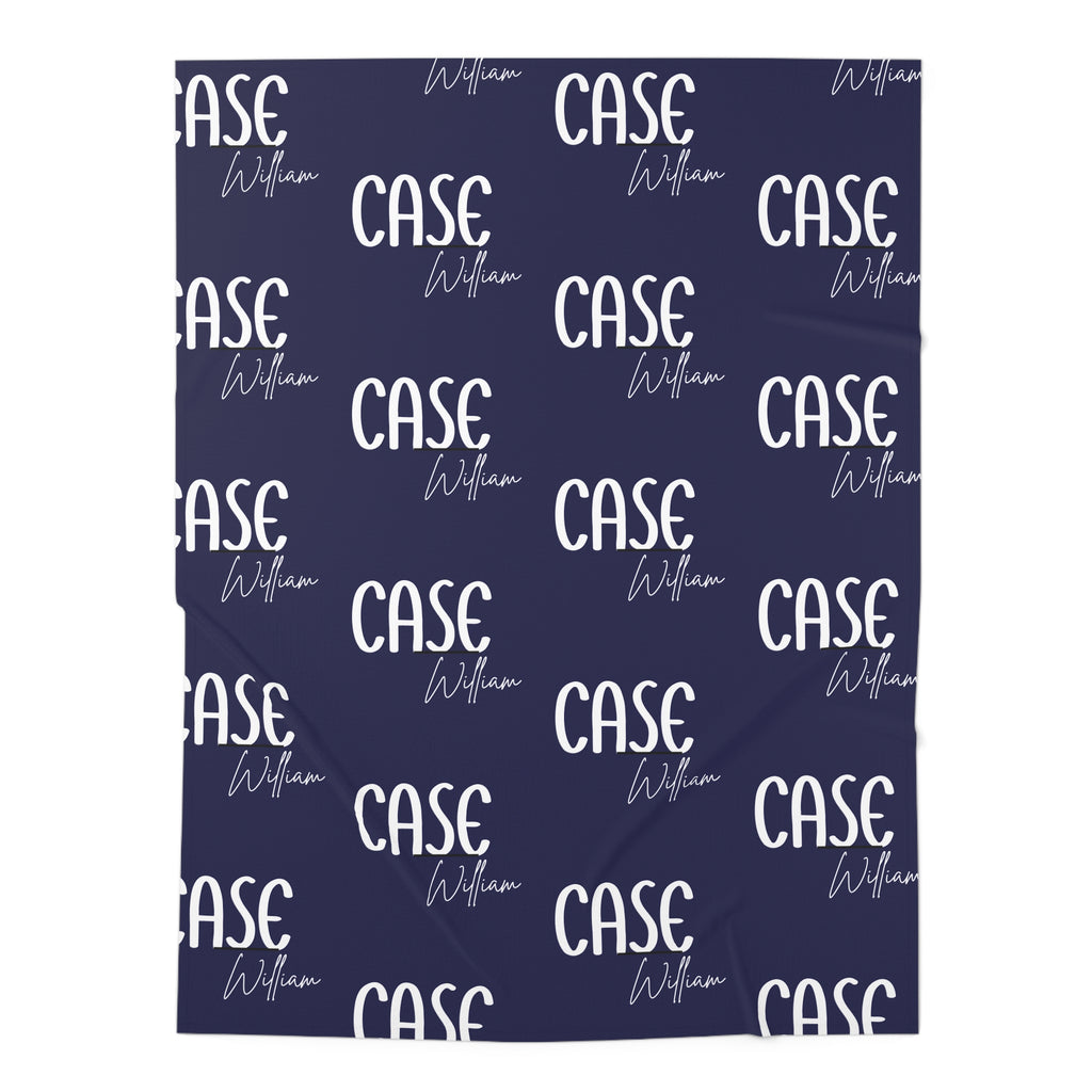 Personalized Navy Baby Swaddle Blanket — Custom Name “Case William”