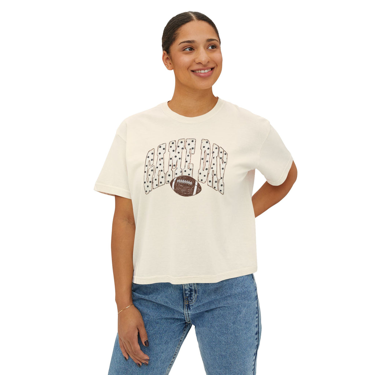 Women's Boxy Tee - Game Day Football Graphic Crop Tee