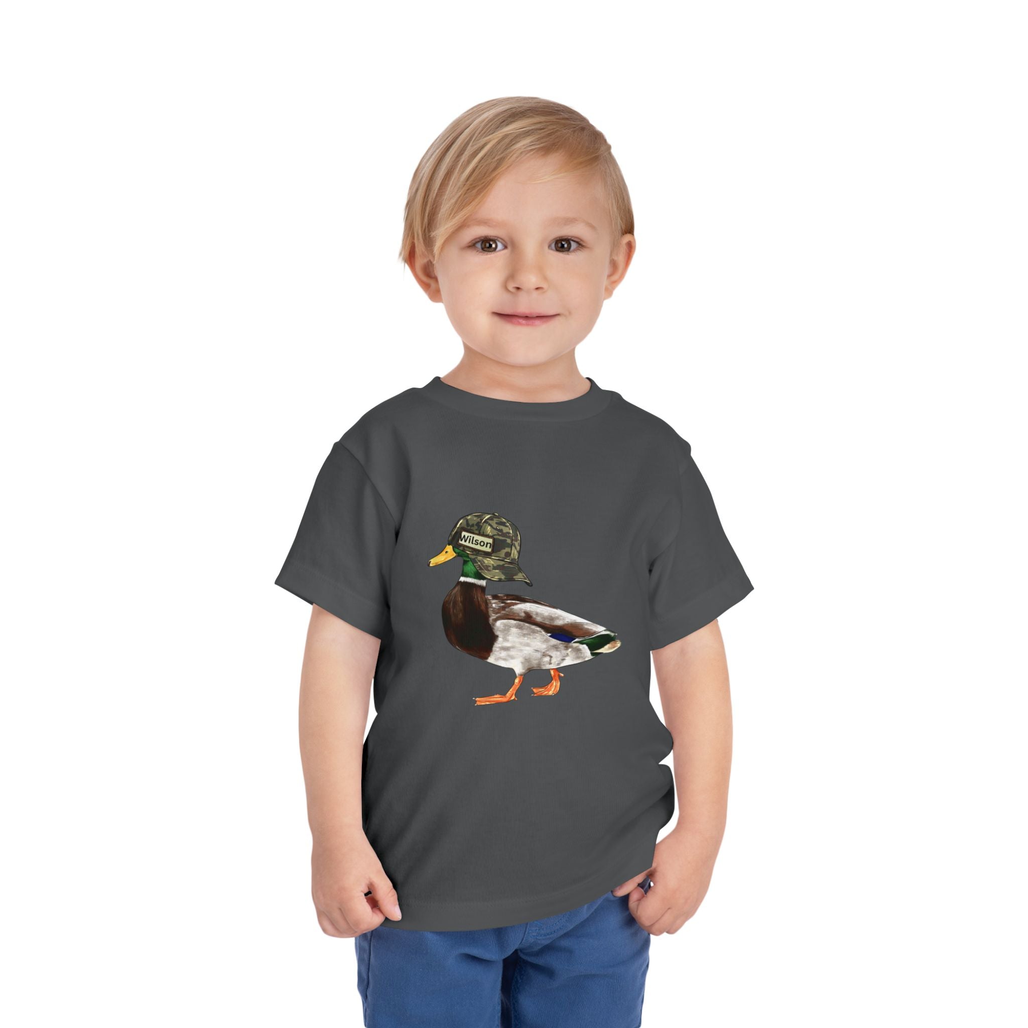 Toddler Tee — Mallard Duck Wearing Camo Hat | Cute Outdoor Kids Shirt