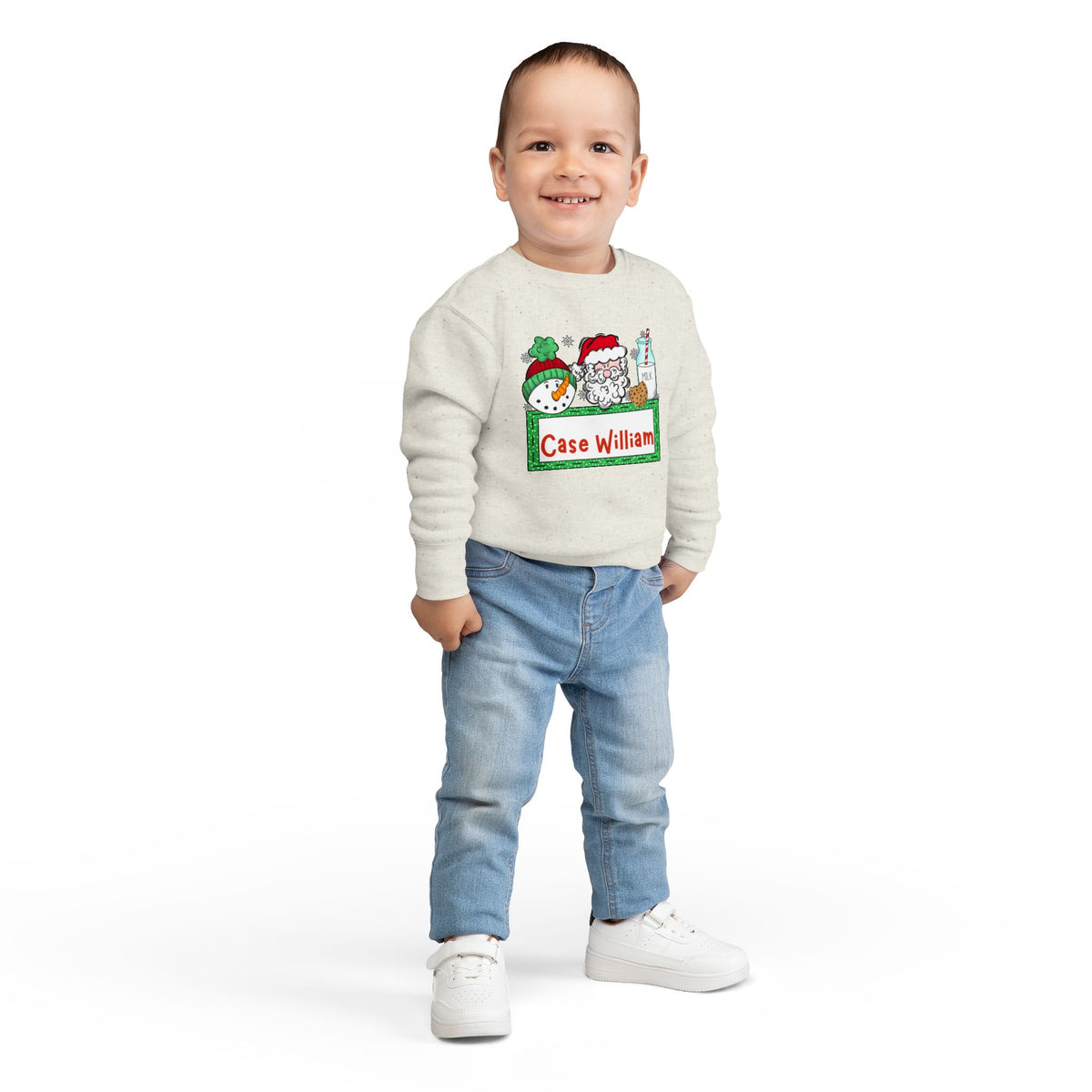 Personalized Toddler Sweatshirt – Christmas Santa & Snowman Name Design (Case William)