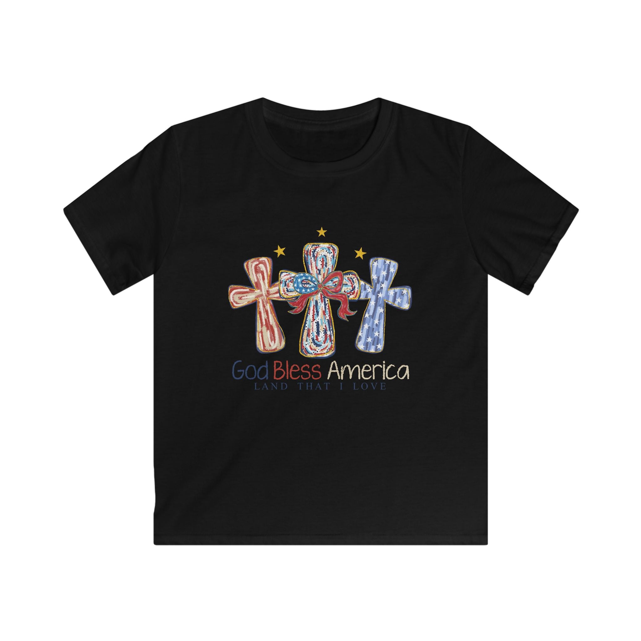 Kids Tee - "God Bless America (And That I Love)" Patriotic Crosses Design
