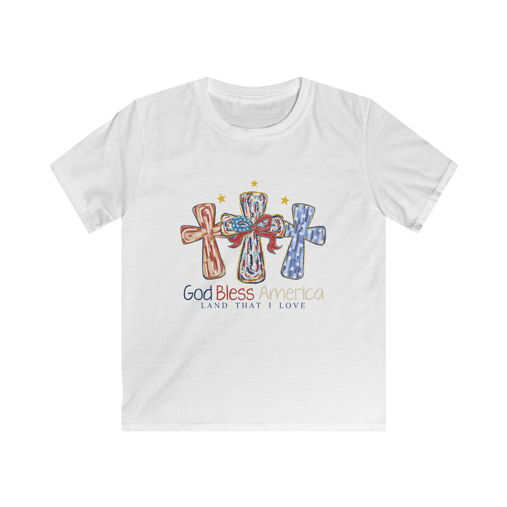 Kids Tee - "God Bless America (And That I Love)" Patriotic Crosses Design