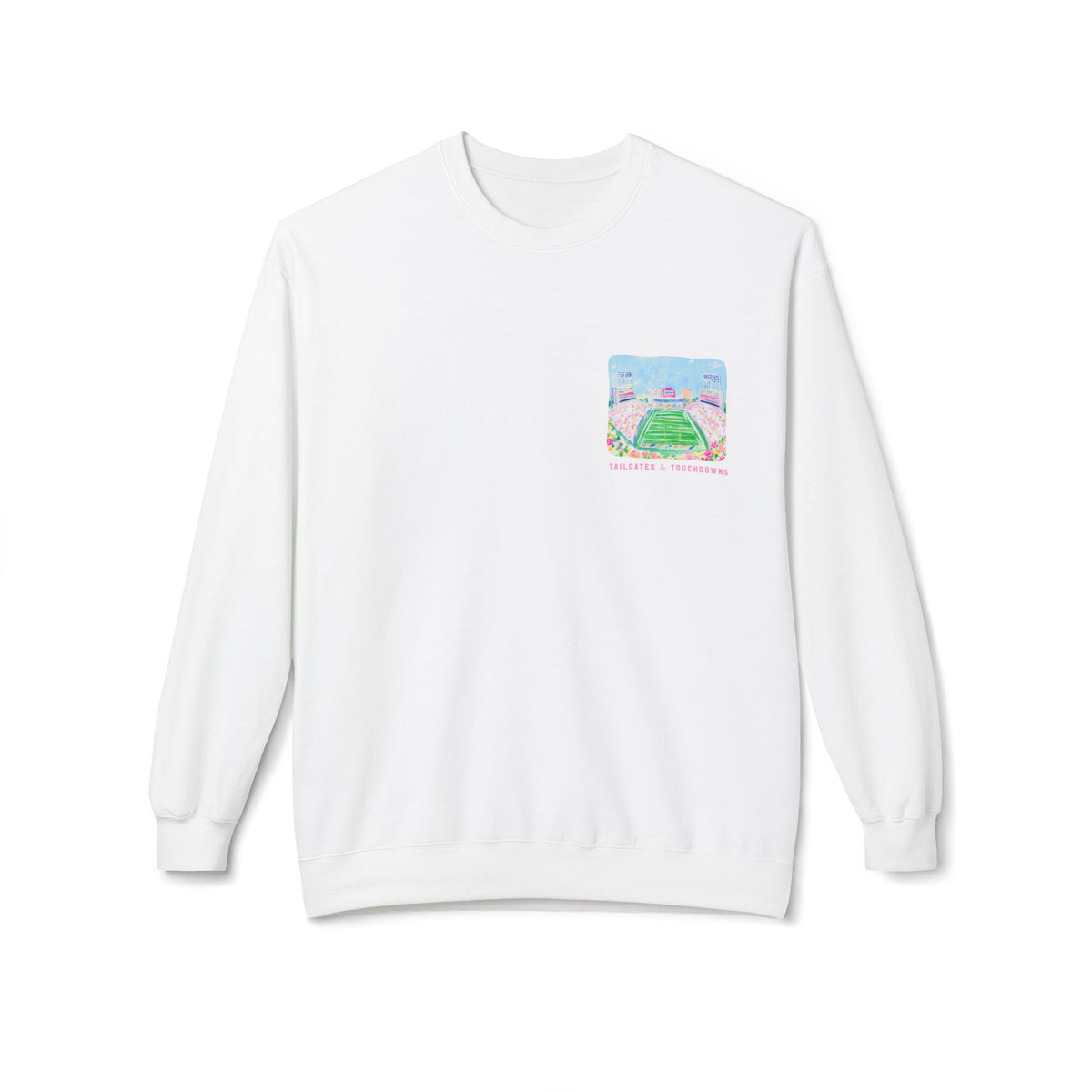 Football Stadium Crewneck Sweatshirt — 'Tailgates & Touchdowns' Graphic