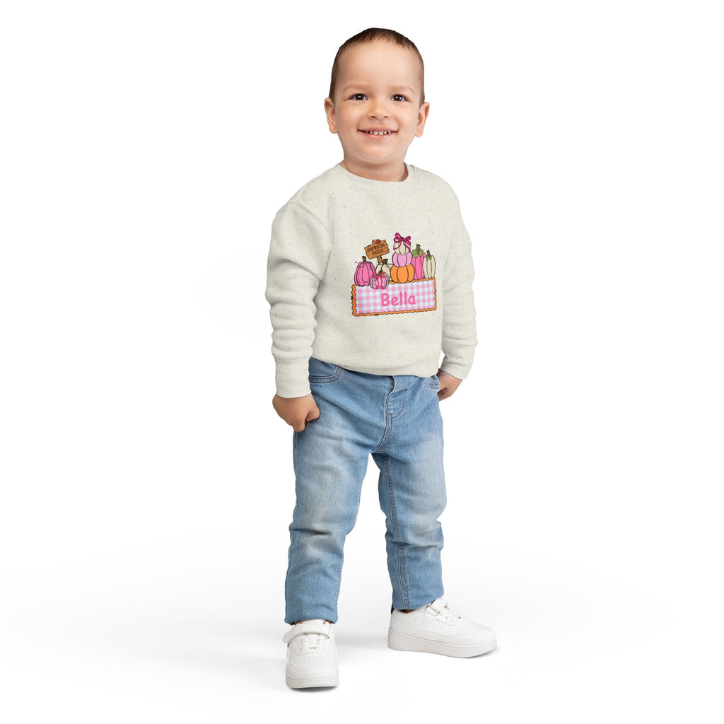 Toddler Sweatshirt — Personalized Pink Pumpkin Patch Name Sweatshirt (Bella)