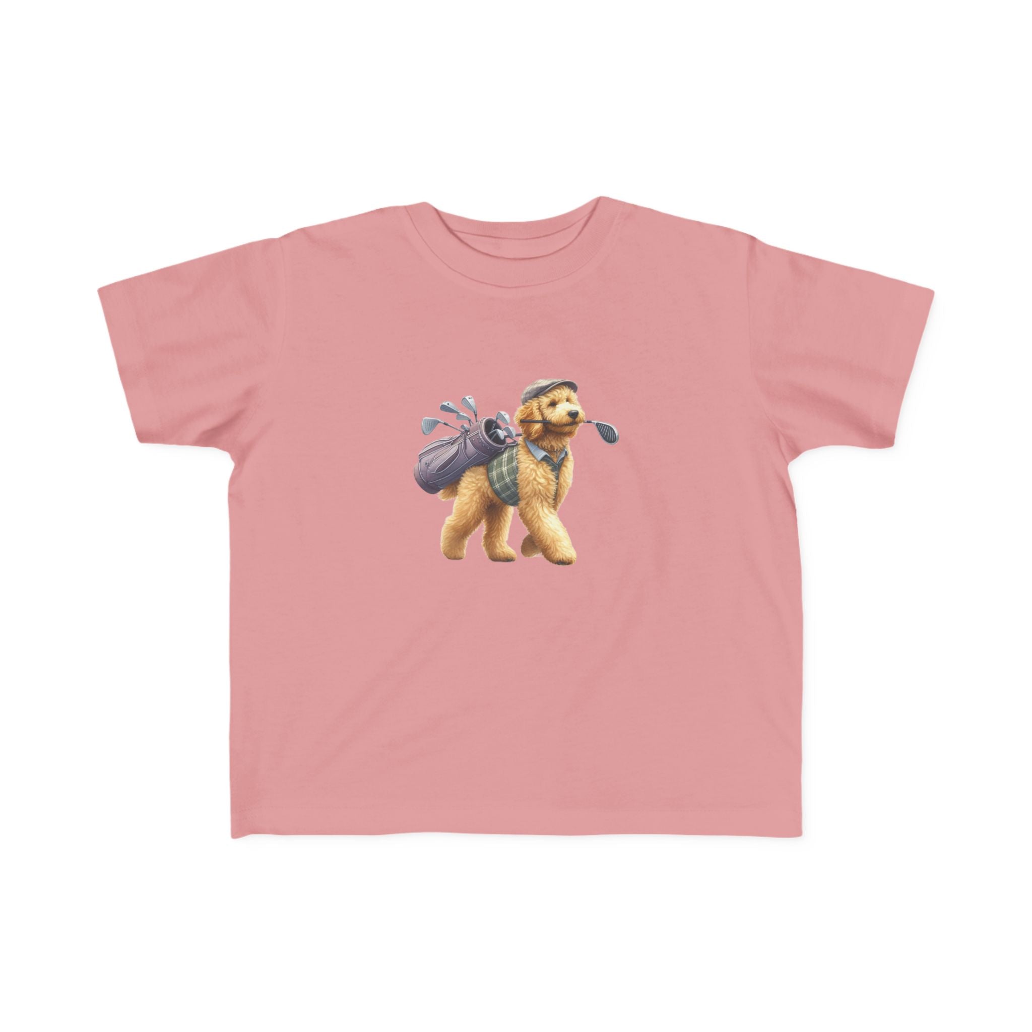 Toddler Golf Pup Tee — Cute Dog with Golf Clubs Kids Shirt