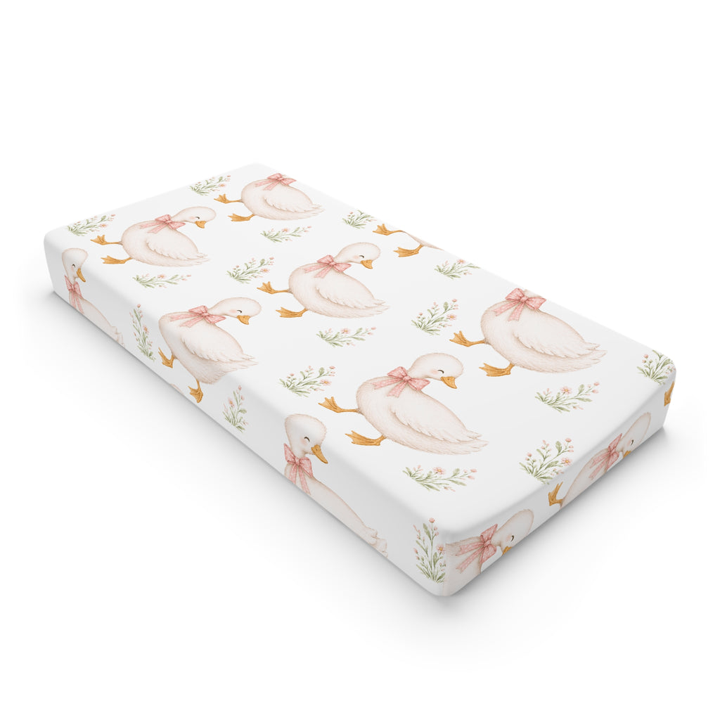 Duckling Floral Baby Changing Pad Cover — Soft Pink Swan Pattern Nursery Accessory