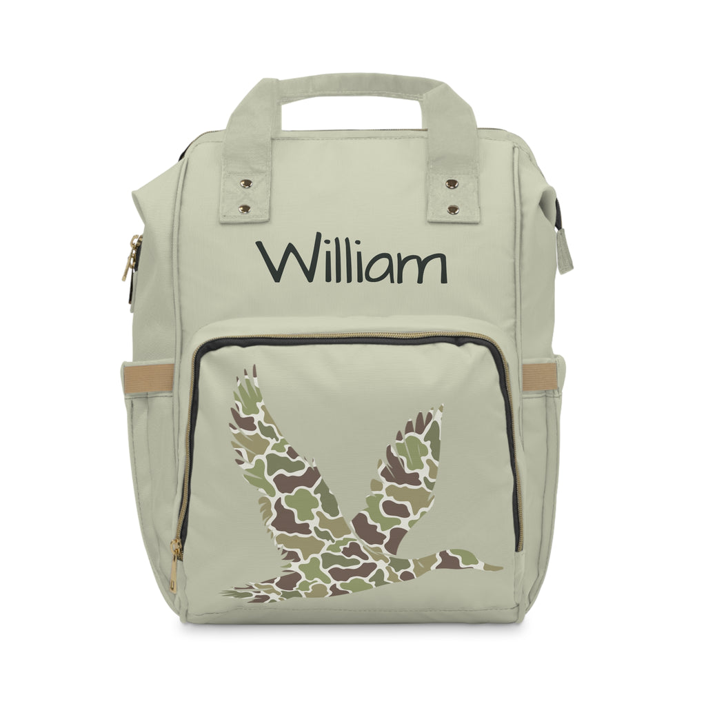 Personalized Camo Bird Diaper Backpack — Multifunctional Baby Bag with Name