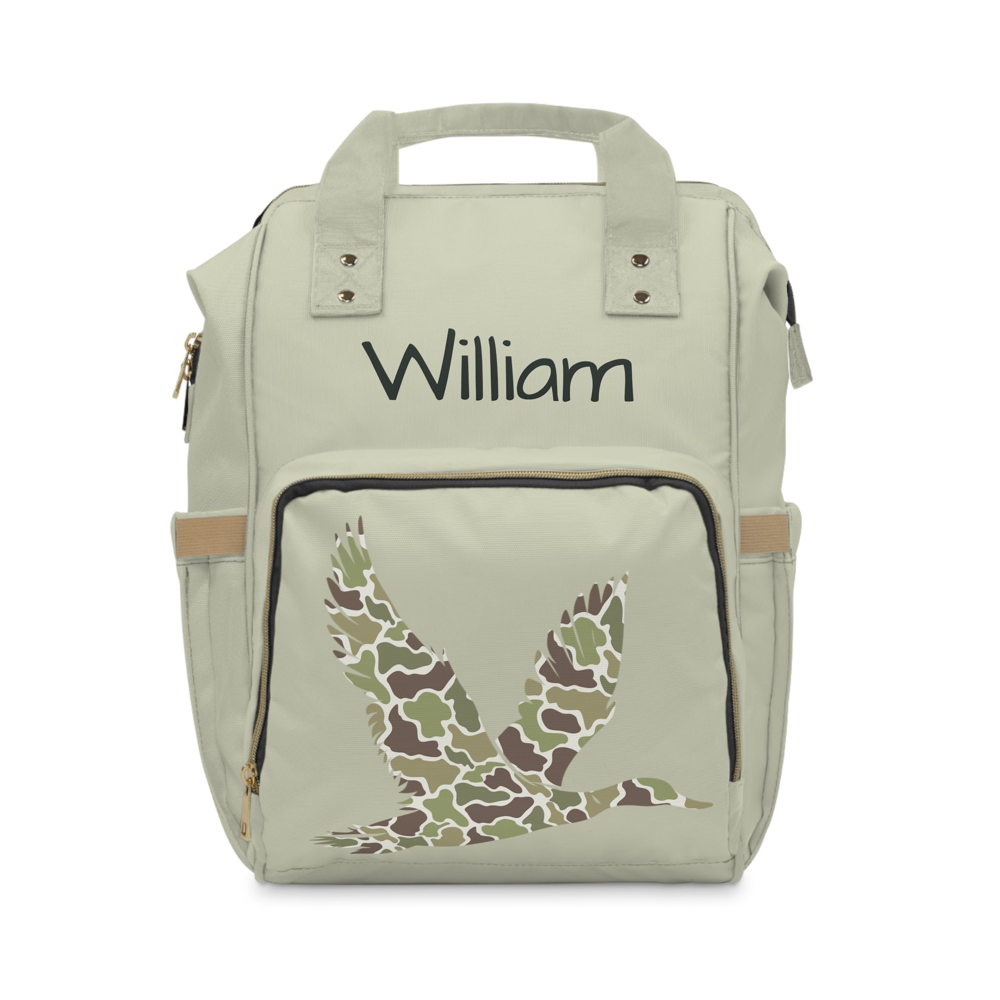 Personalized Camo Bird Diaper Backpack — Multifunctional Baby Bag with Name