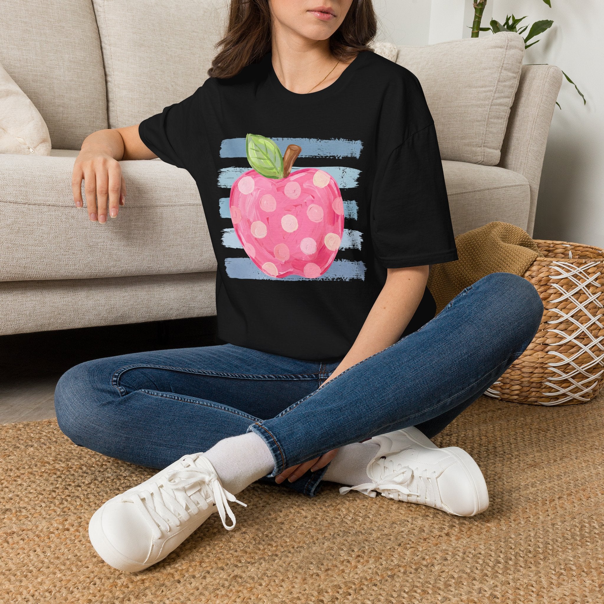 Polka Dot Pink Apple T-Shirt — Cute Teacher/School Graphic Tee