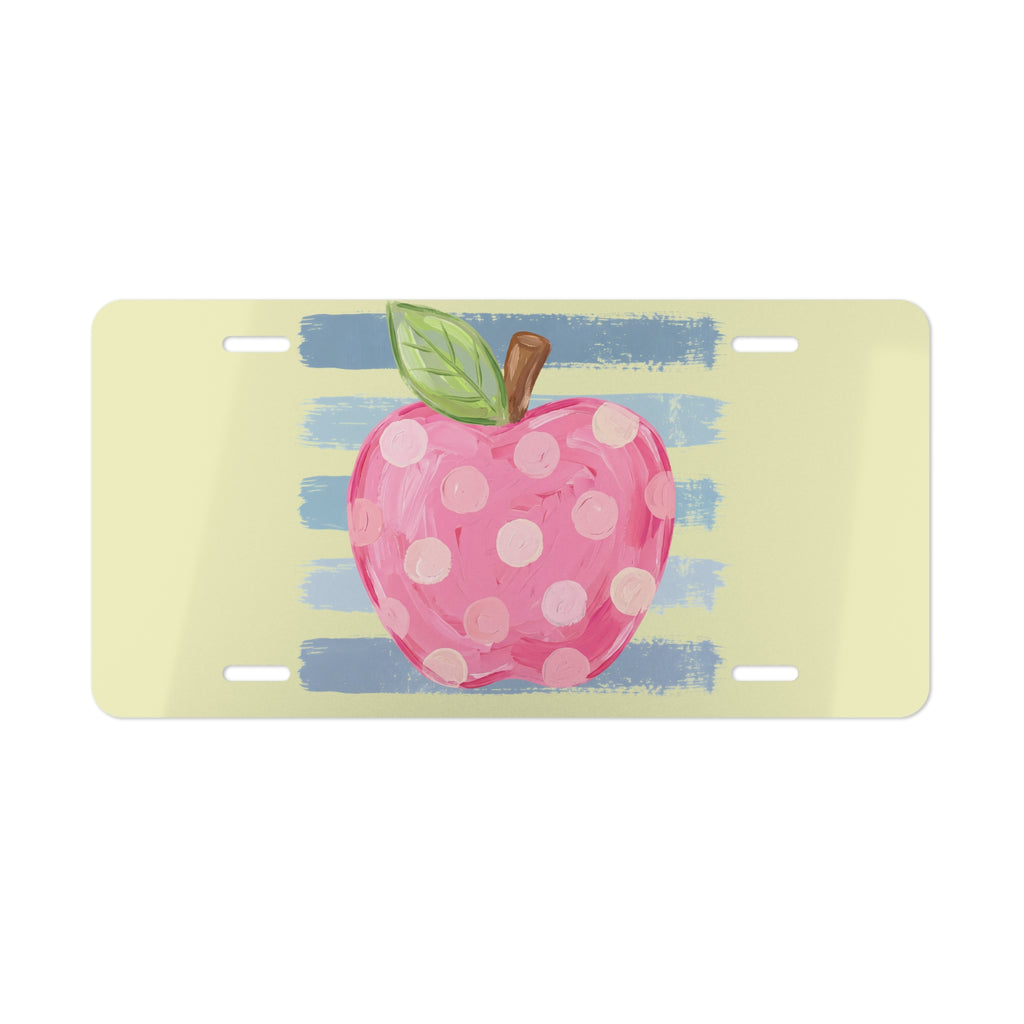 Polka Dot Apple Vanity Plate — Cute Teacher Car License Plate